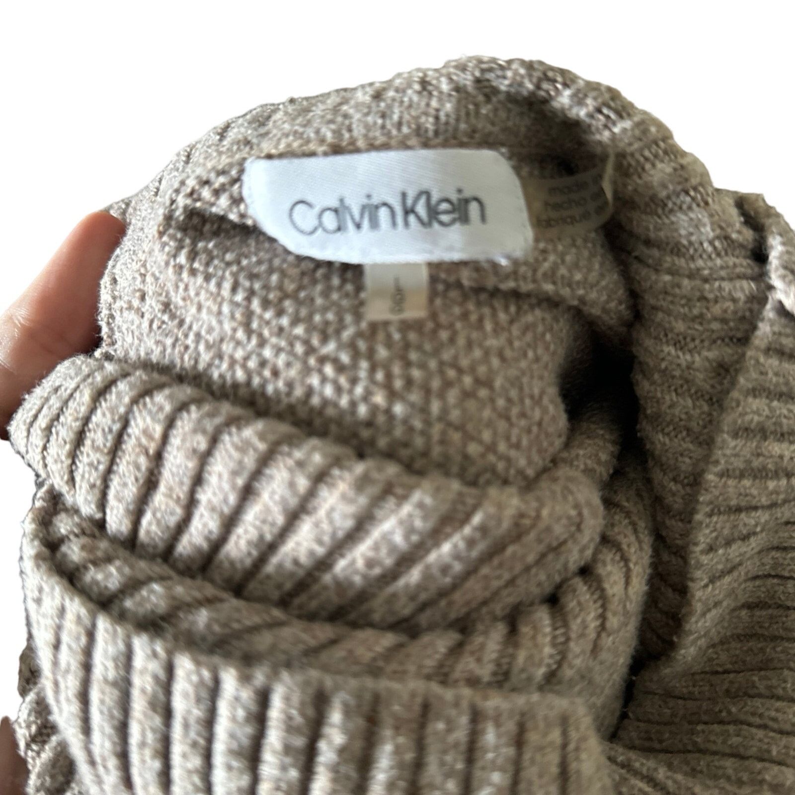 Calvin Klein Calvin Klein - Cowl Neck Sweater - Size L - Tan - EUC Size L / US 10 / IT 46 - 2 Thumbnail