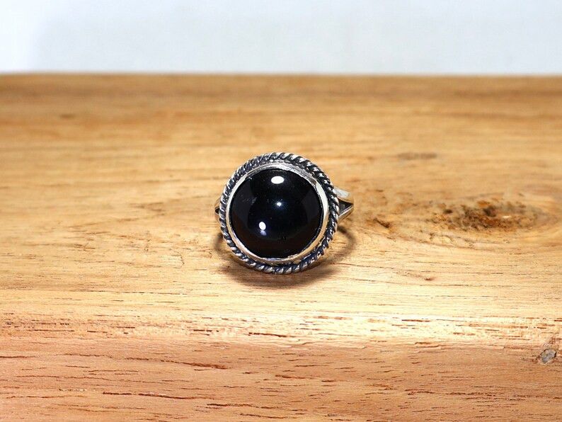 Handmade Black Onyx Ring: Handmade Sterling Silver Boho Promise Ring Size ONE SIZE - 2 Thumbnail