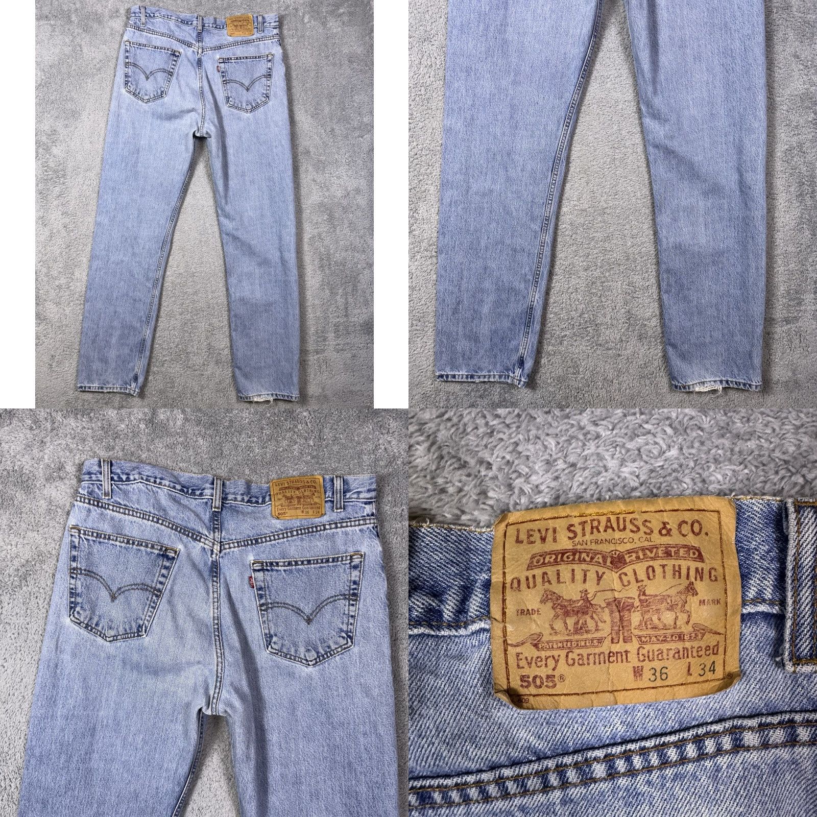 Levi's VINTAGE Levi's 505 Jeans Mens 34x34 Regular Straight Paper Tag Batwing 90s Y2K Size 34 Blue Denim Leather Belt Loops 5-Pocket Mens Regular Jeans Size US 36 / EU 52 - 9 Thumbnail