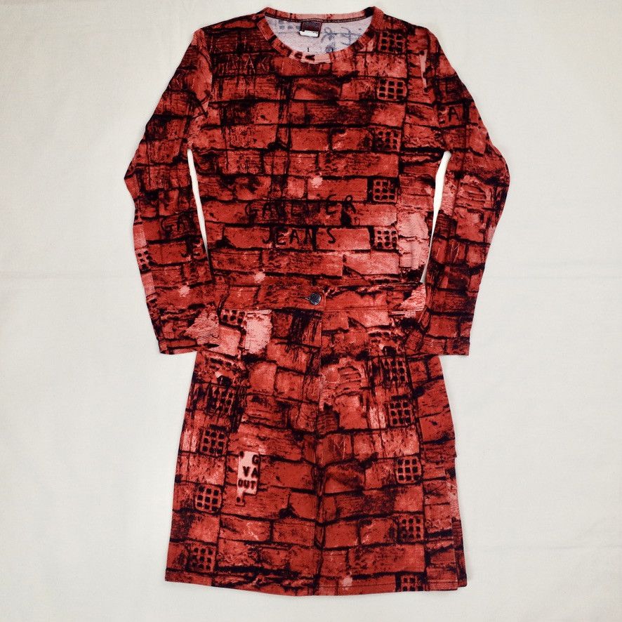 AW97 Jean Paul Gaultier Brick Wall Print Top & Skirt Vintage