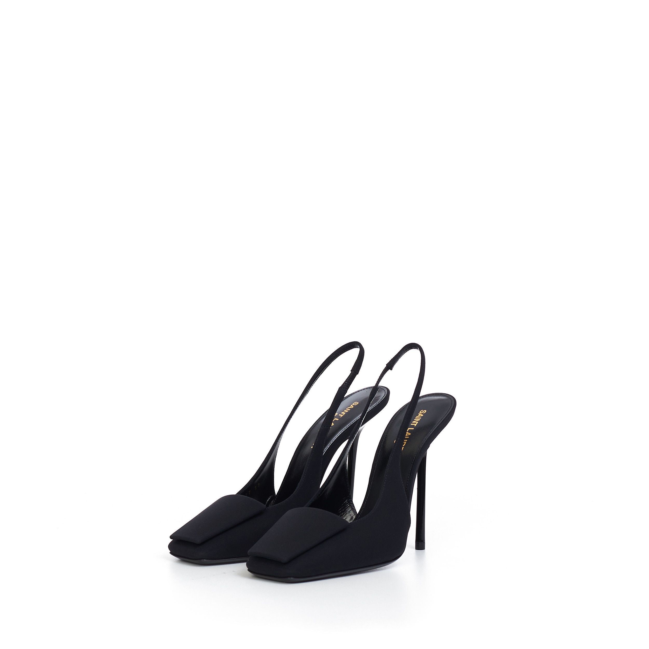 Saint Laurent Paris Maxine Slingback Pumps In Black Silk & Leather Size US 9.5 / IT 39.5 - 3 Thumbnail