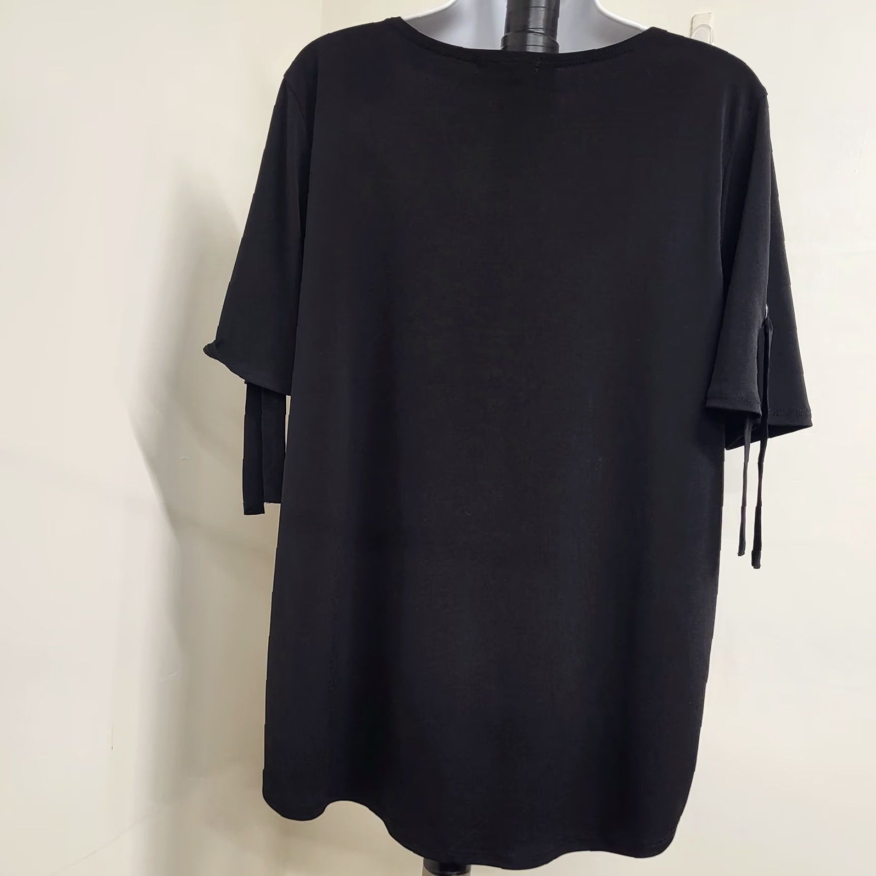 Vintage Espresso Shirt Blouse Women's Large Black Short Sleeves Round Neckline Polyester Tie Bow Size L / US 10 / IT 46 - 5 Thumbnail