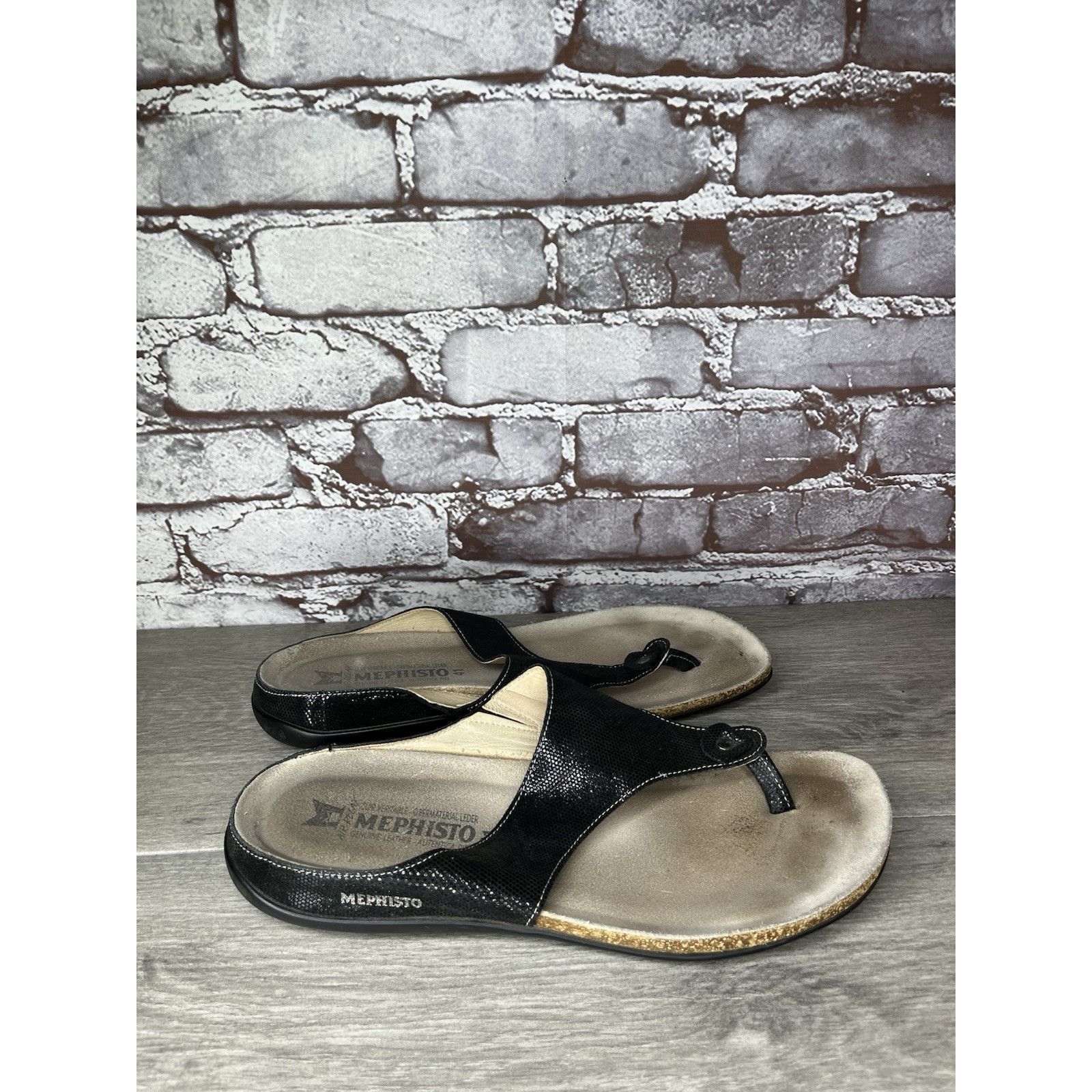 Mephisto Mephisto Agacio Black Leather Thong Slip On Sandals Women’s Size US 10.5 / IT 40.5 - 2 Thumbnail