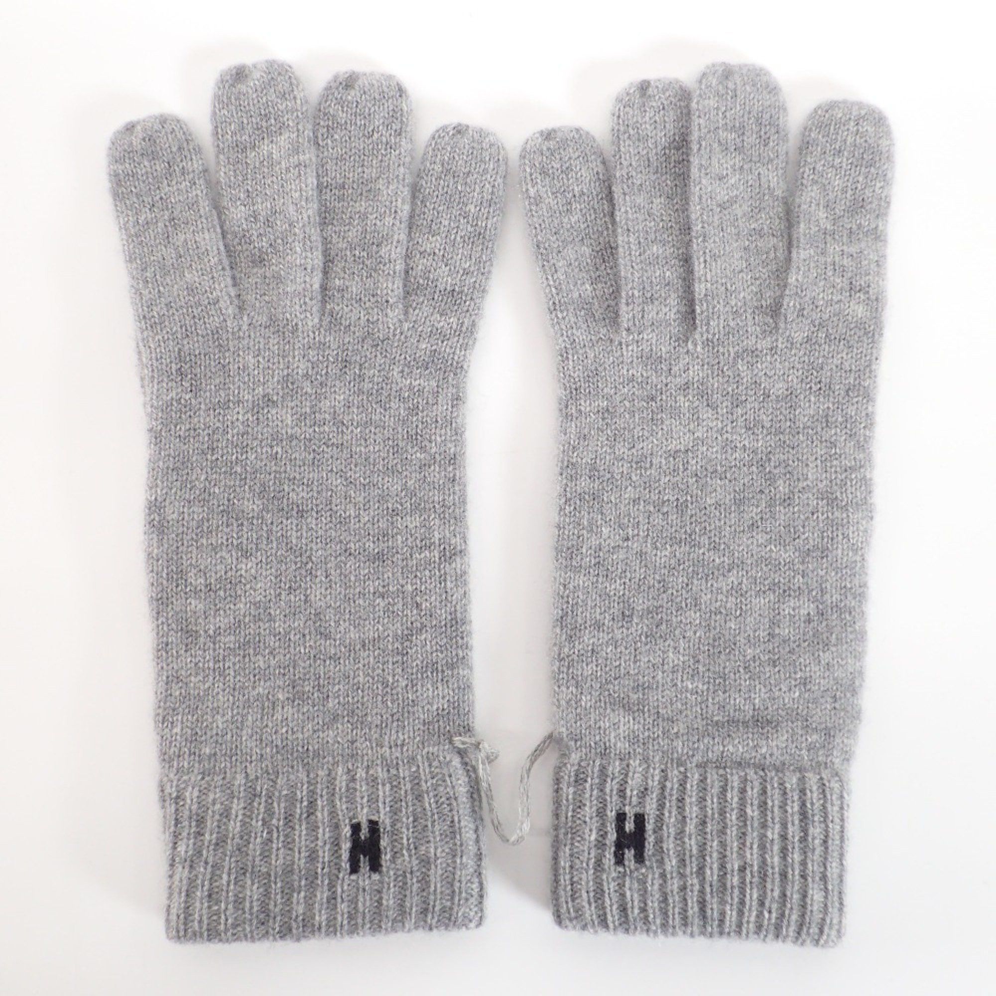 image of Hermes H Embroidered 100% Cashmere Gloves L Grey Men's