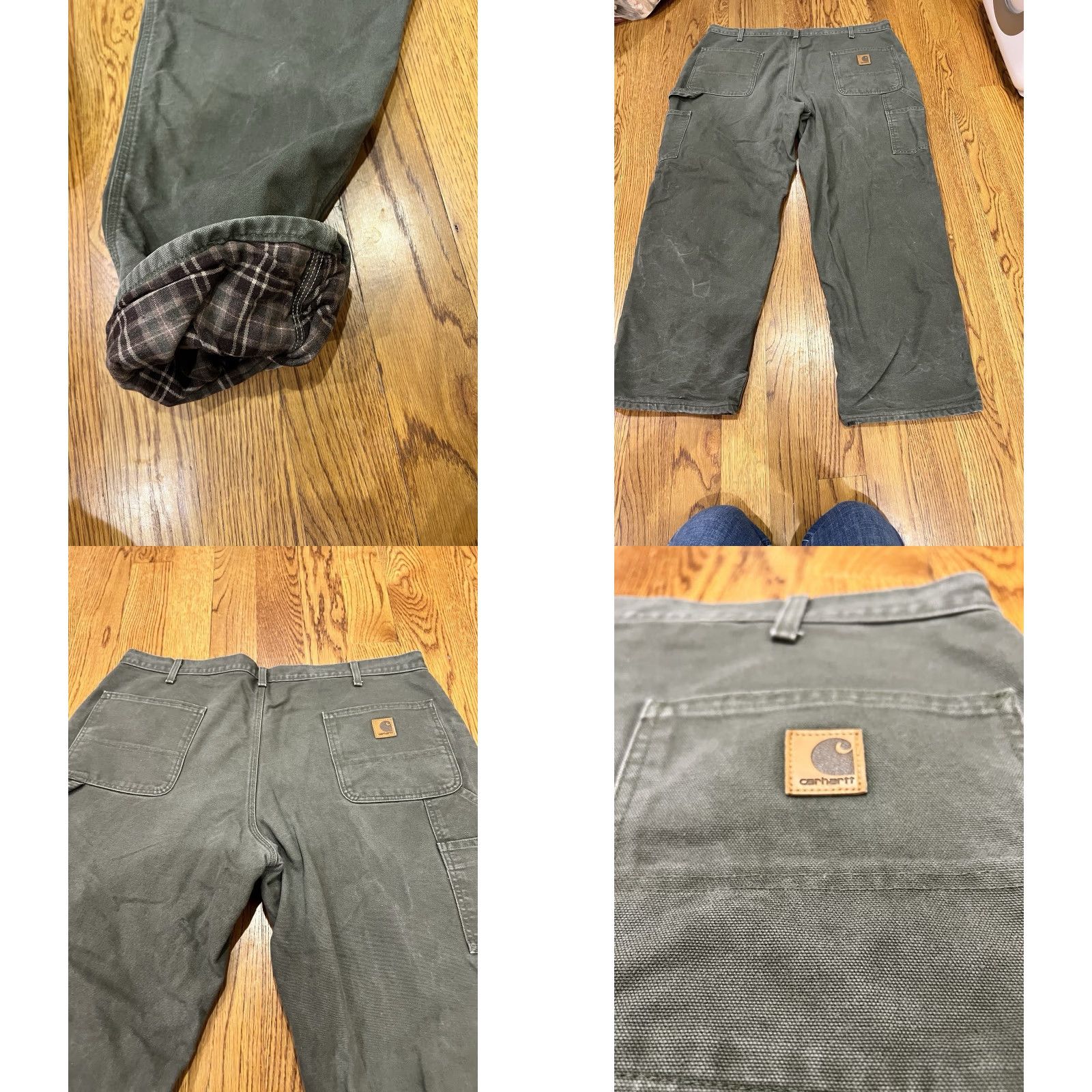 Carhartt Carhartt Mens Moss Green Flannel Lined Carpenter Pants 40x29 Zip 5-Pocket Design Loose Original Fit Straight Size US 40 / EU 56 - 8 Thumbnail