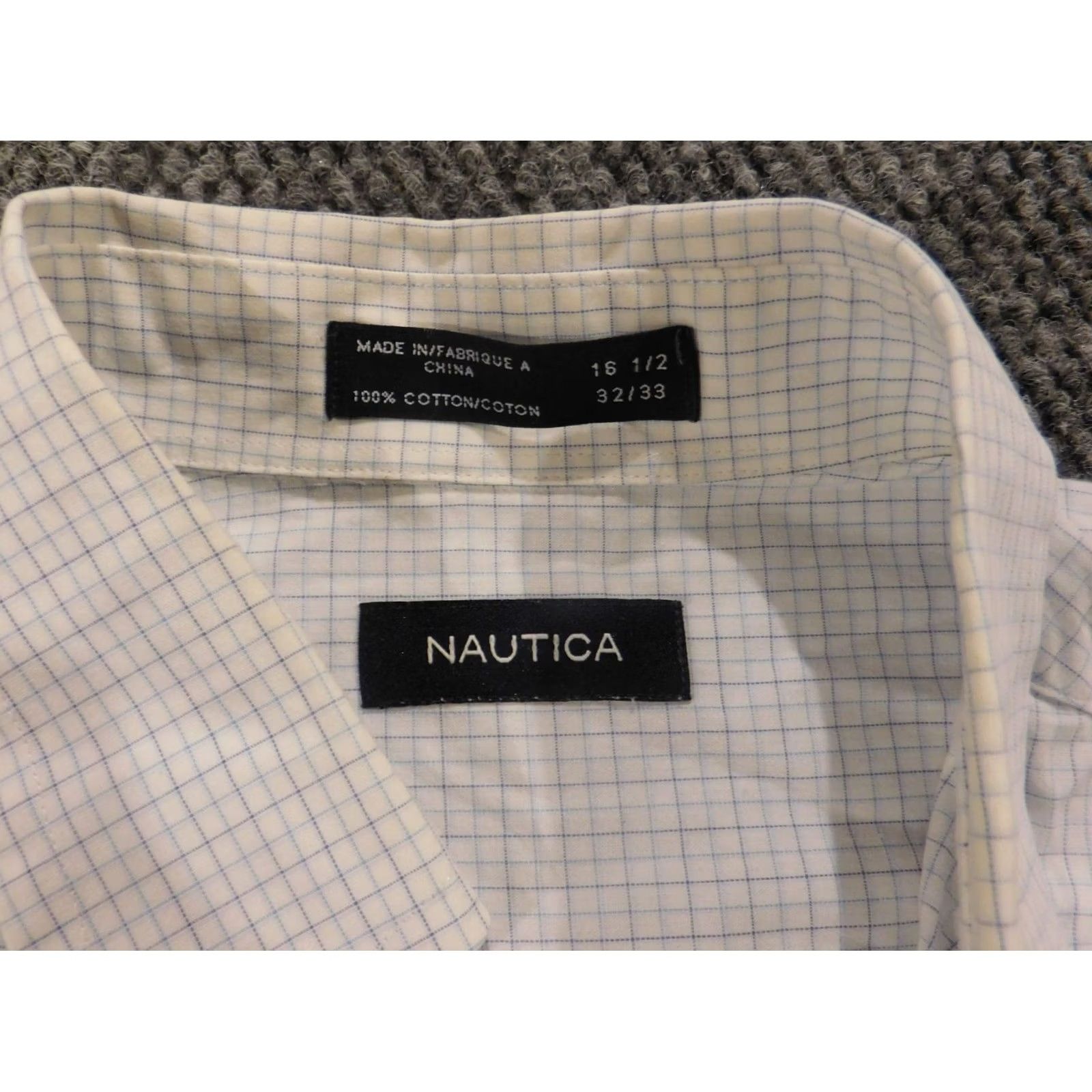 Nautica Nautica Mens Shirt 16.5 White Plaid Traveler Button Down Dress Shirt Long Sleeve Knitted Cotton Collared Button-Down 16.5 in Modern Mens Size US XL / EU 56 / 4 - 5 Thumbnail