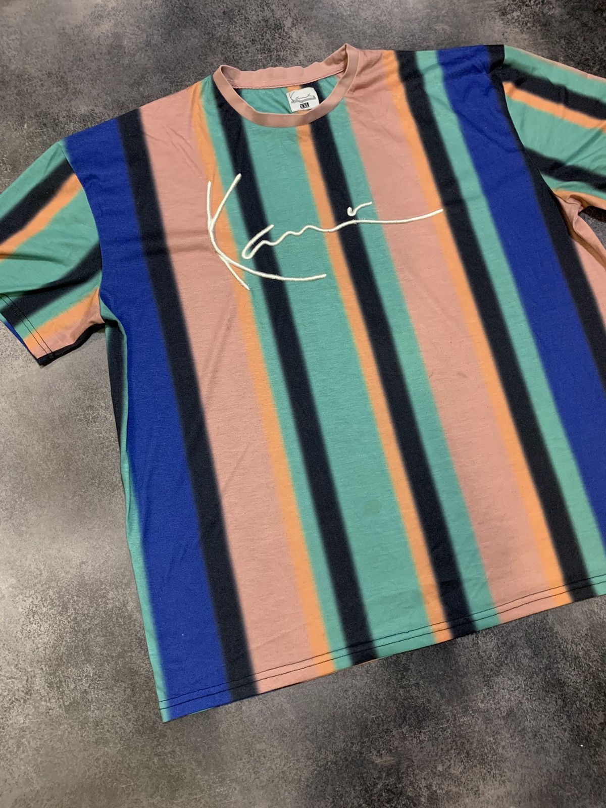 Karl Kani × Rap Tees × Vintage Vintage Karl Kani Embroidered Logo Striped T-shirt Rap Y2K Size US XXL / EU 58 / 5 - 2 Thumbnail