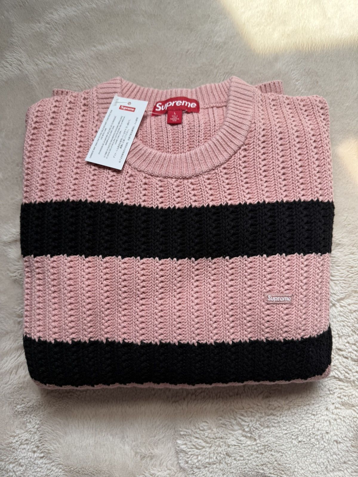 Supreme Supreme Pink Loose Gauge Stripe Small Box Sweater Size US L / EU 52-54 / 3 - 3 Thumbnail