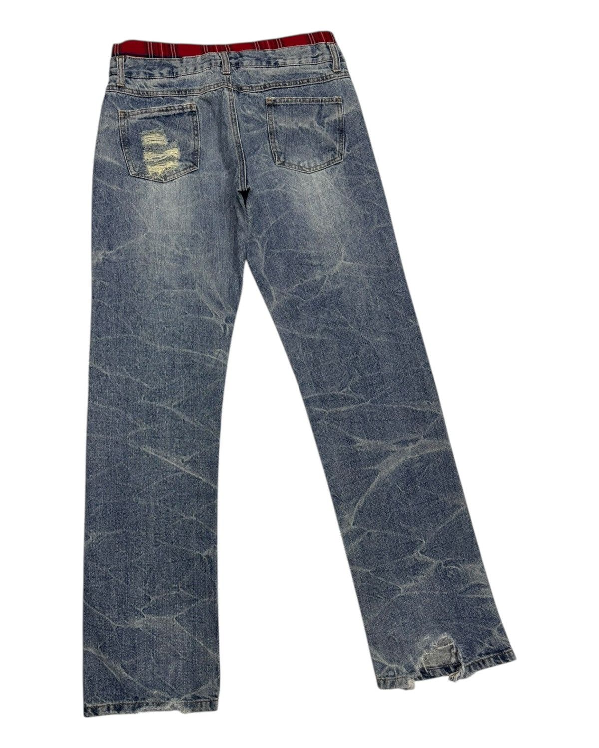 Hysteric Glamour × If Six Was Nine Red Tartan Checked Double Waist Jean Distressed Denim Size US 31 - 4 Thumbnail