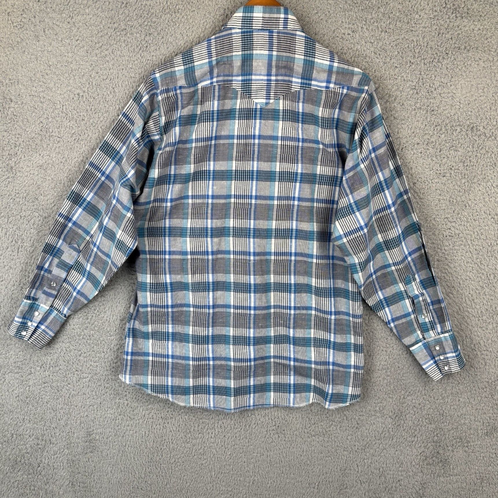 Vintage VINTAGE Panhandle Slim Shirt Men L Blue Plaid Polyester Blend Western Pearl Snap USA Shirt Size US L / EU 52-54 / 3 - 5 Thumbnail