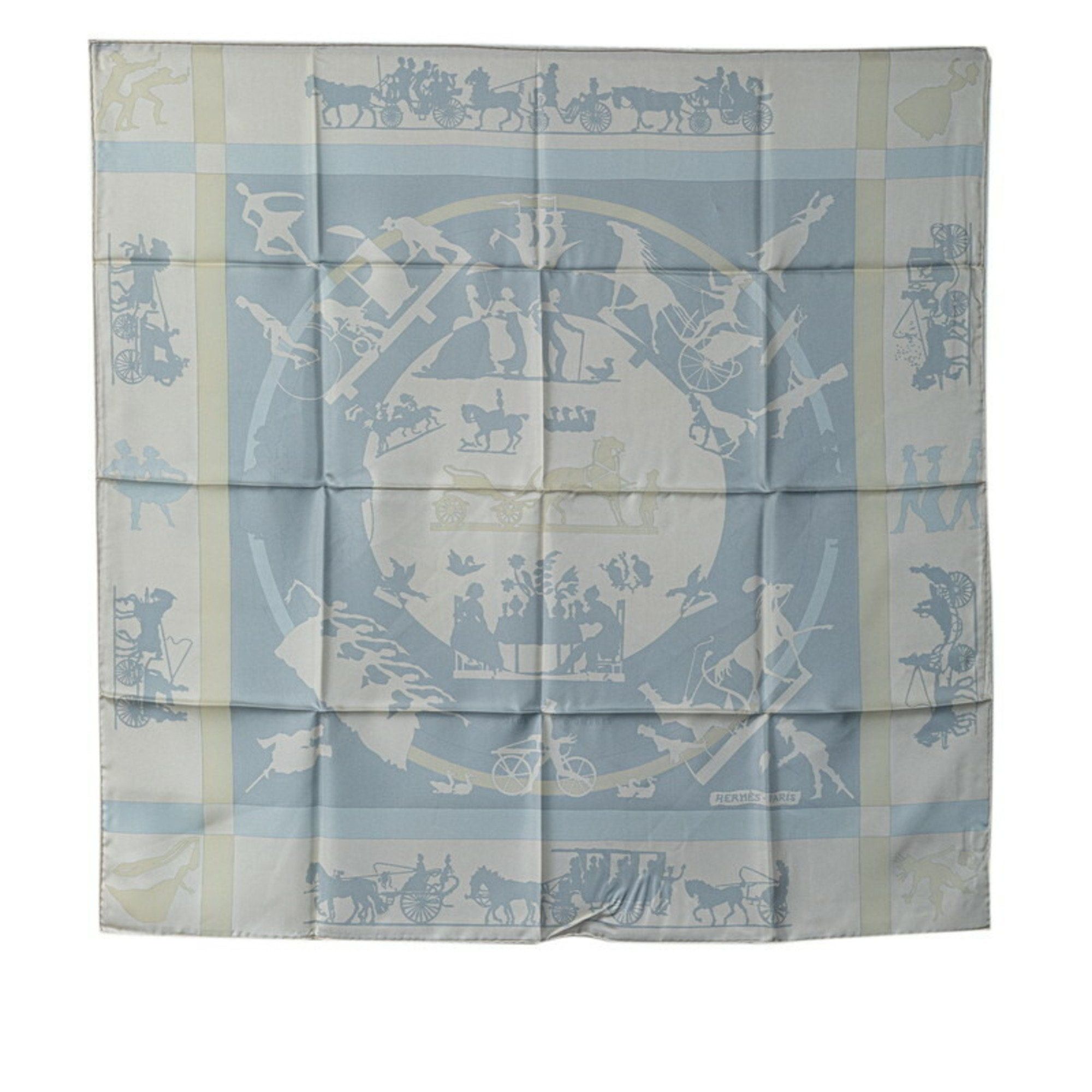 image of Hermes Carre 90 Jeux Dombres Shadow Play Scarf Muffler White Light Blue Silk Women's
