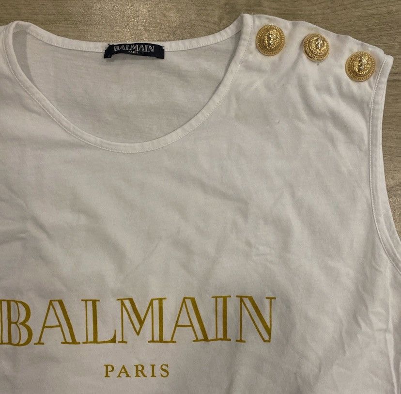 Balmain BALMAIN White Logo Printed Tank Gold Buttons Blanc Cotton Size XL / US 12-14 / IT 48-50 - 2 Thumbnail