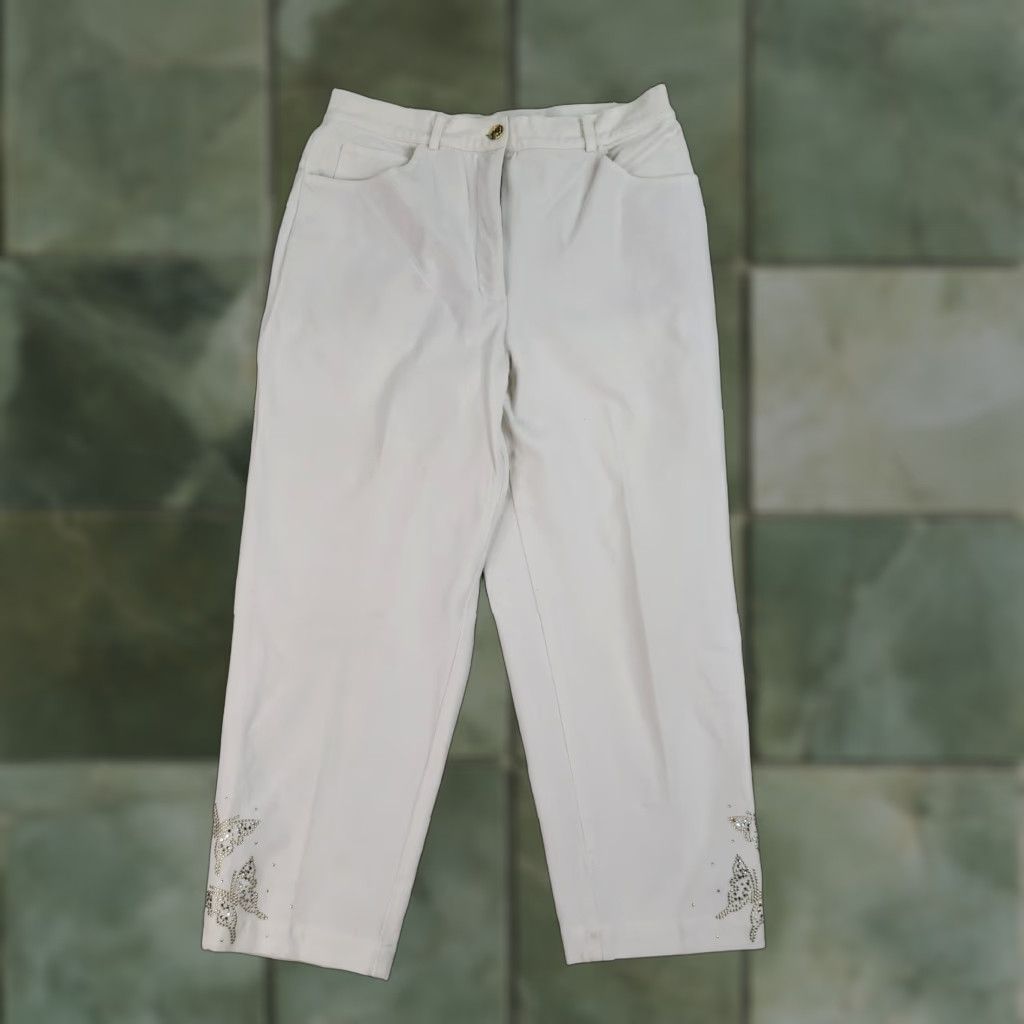 Vintage St John Sport Womens Capri Pants 10 White Stretch Cropped Butterfly Studded Size 32" / US 10 / IT 46 - 1 Thumbnail