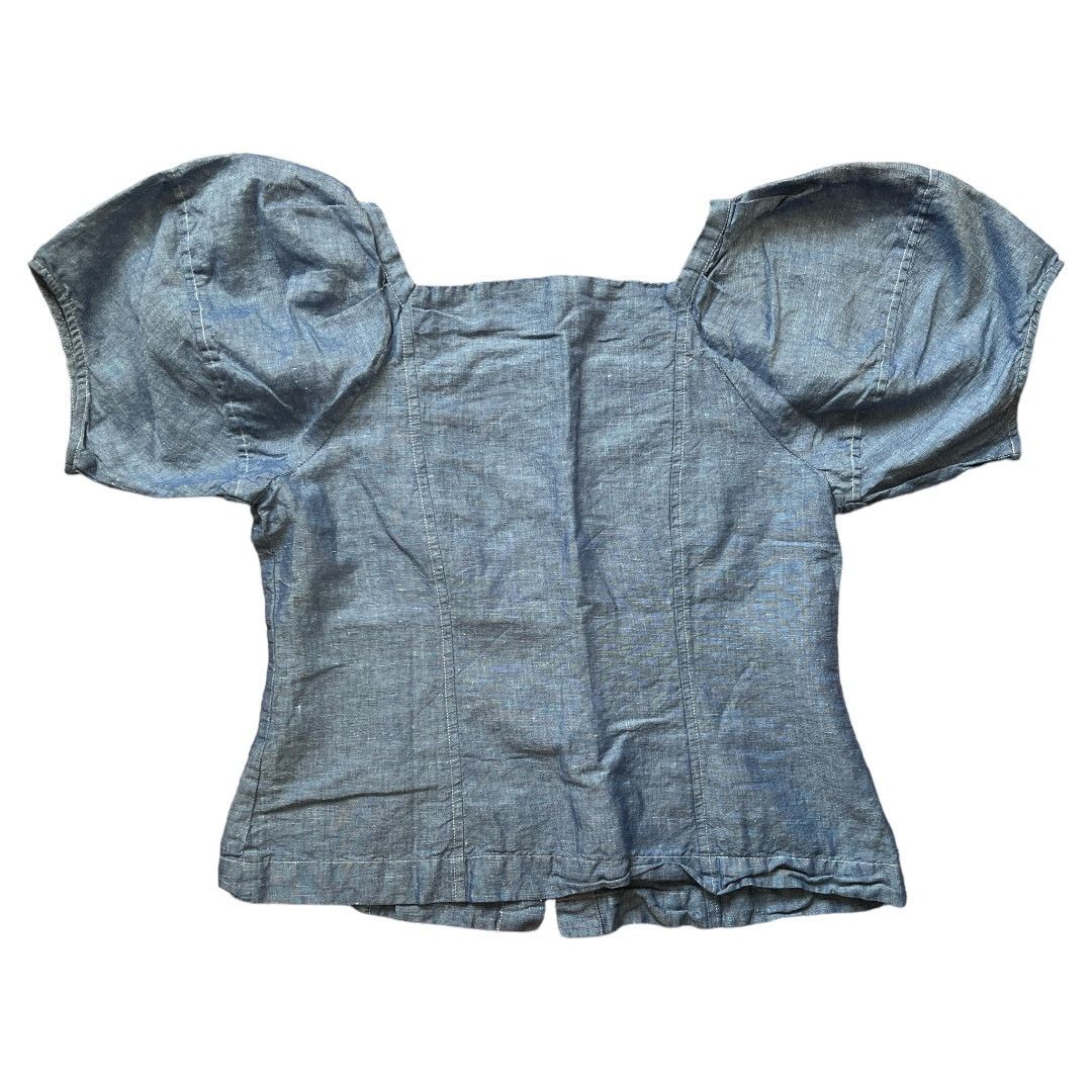 Ann Taylor ANNE TAYLOR Petite Blue Chambray Puff Sleeve Top, SP Size S / US 4 / IT 40 - 3 Thumbnail