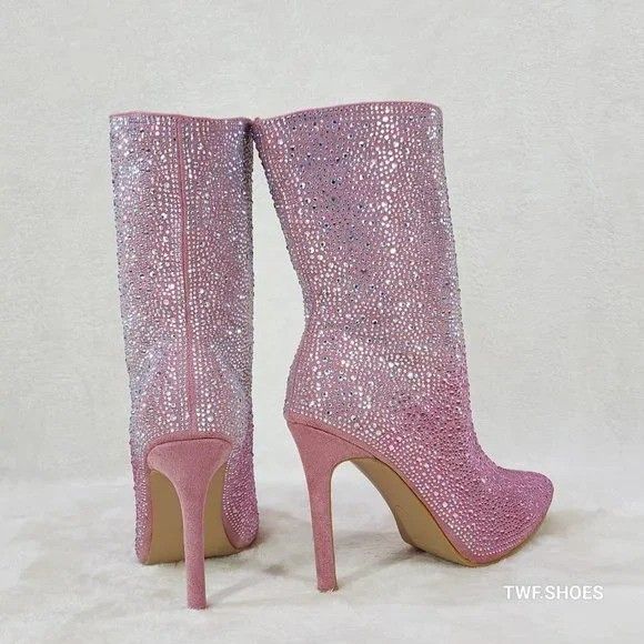 Other Infinity Pink Rhinestone Stiletto High Heel Ankle Boots Size US 8.5 / IT 38.5 - 4 Thumbnail