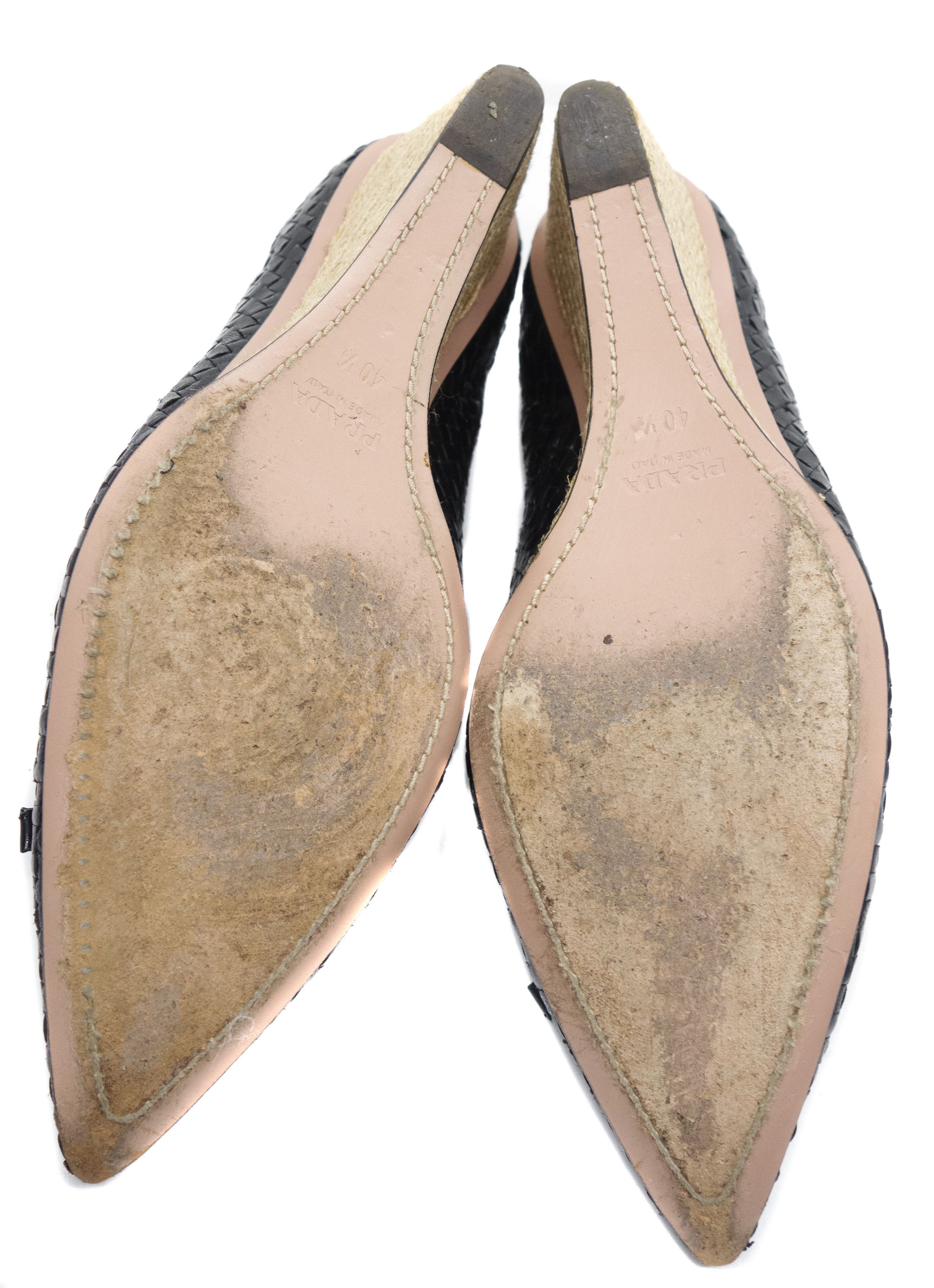 Prada Woven Leather Bow Espadrille Wedge Pumps Vintage Y2K Size US 10.5 / IT 40.5 - 9 Thumbnail