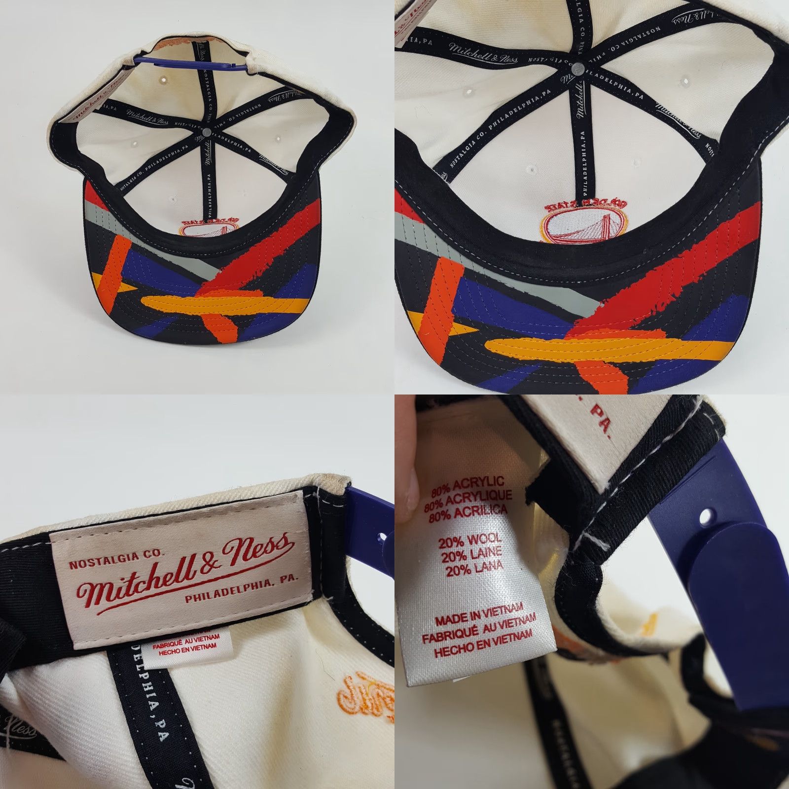 Mitchell & Ness VINTAGE Mitchell & Ness Golden State Warriors Wool Snapback Baseball Cap Hat - White, One Size, 90s Retro Logo, Adjustable, Men’s Baseball Cap Size ONE SIZE - 8 Thumbnail