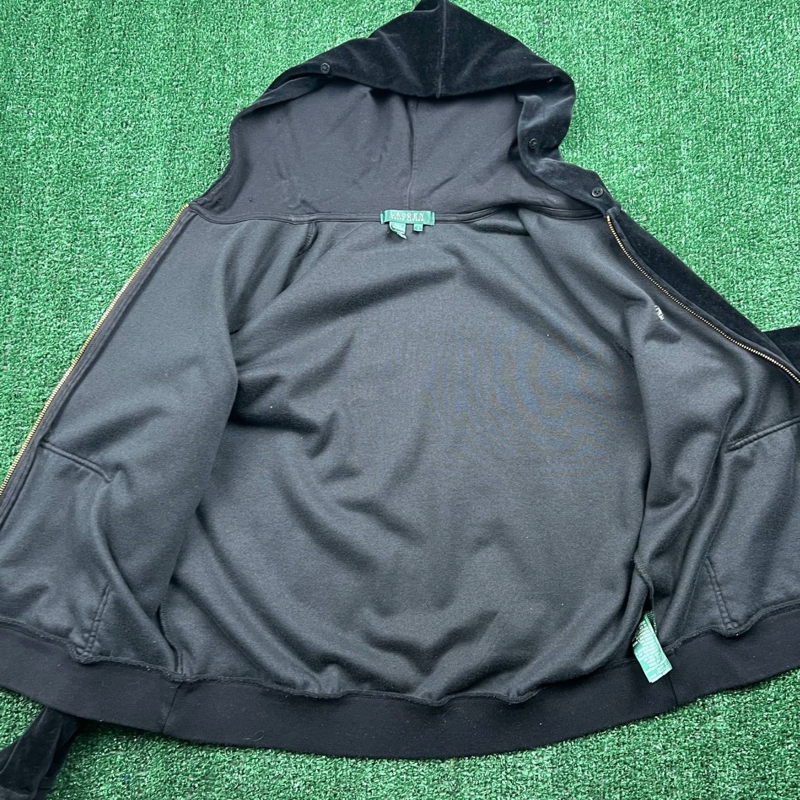 Ralph Lauren VINTAGE Lauren Ralph Lauren Velour Full Zip Hoodie Women's Large Black Y2K Size L / US 10 / IT 46 - 7 Thumbnail