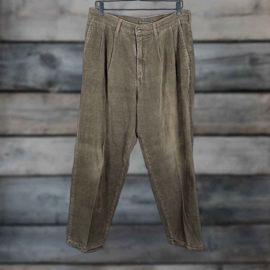 Bugle Boy VINTAGE Bugle Boy Corduroy Pants Baggy Fit 90s Olive Green 34 x 29 Mens Regular Pants Size US 34 / EU 50 - 1 Thumbnail