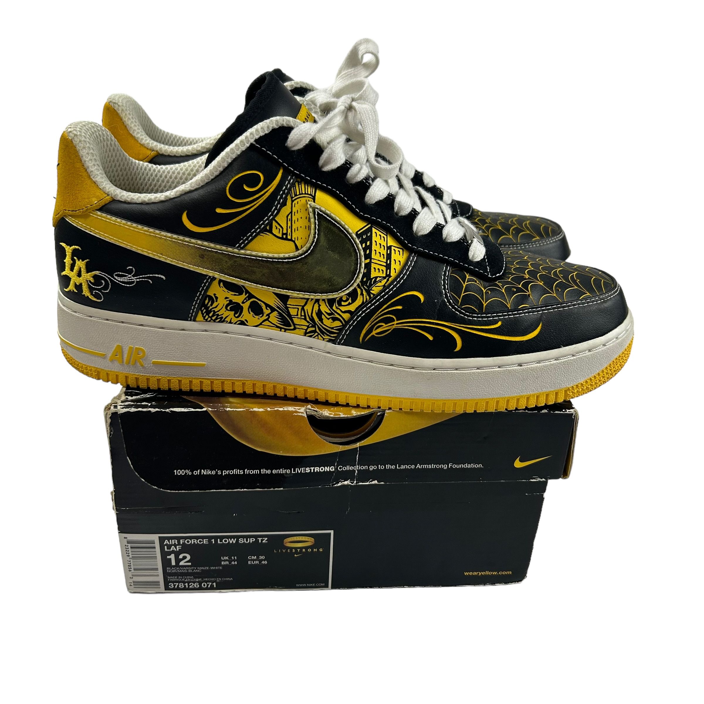image of 2009 Nike X Mr. Cartoon X Livestrong Air Force 1 Low Shoes in Black, Men's (Size 12)