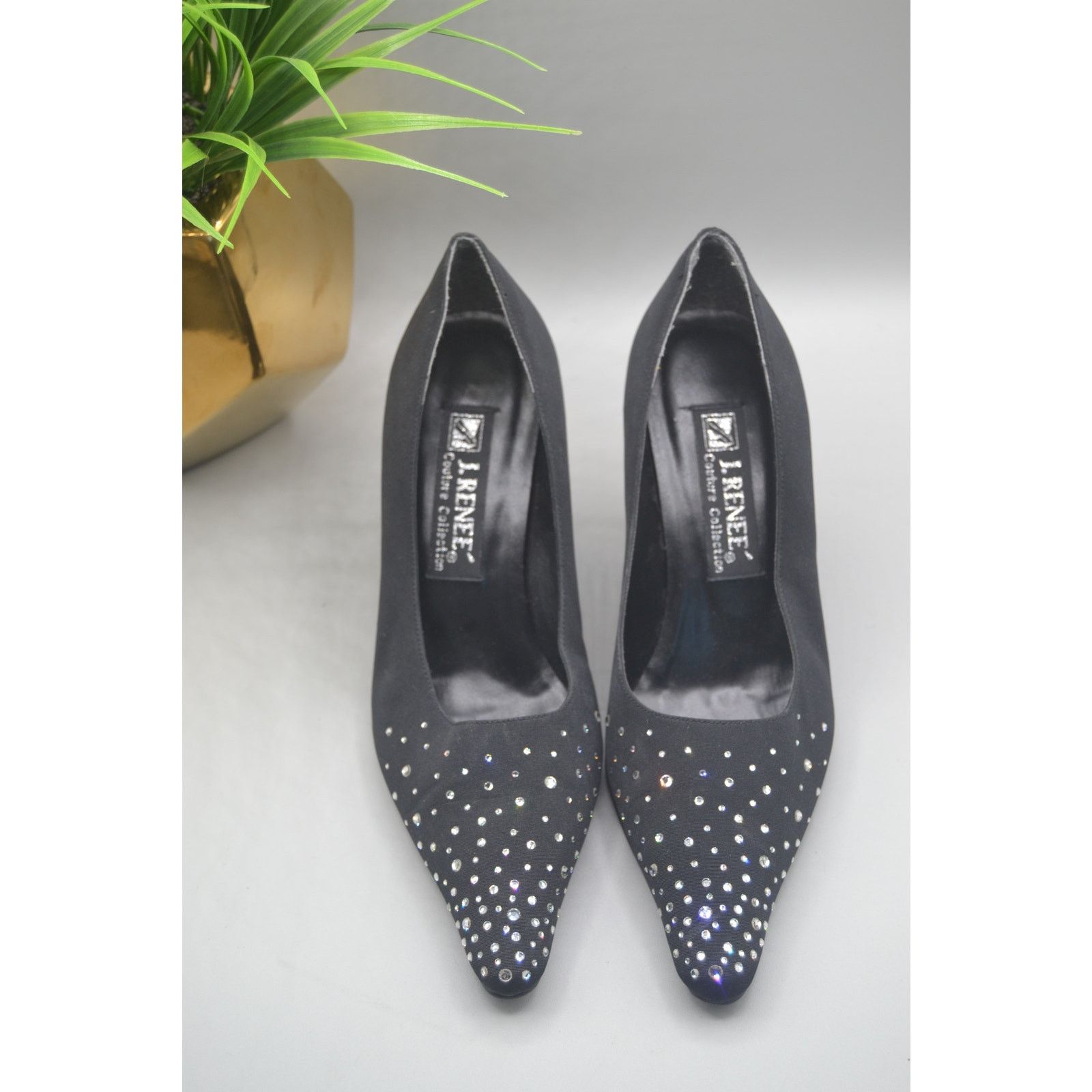 Vintage Black Vintage J.Renee Couture Collection Heels + Rhinestones Size US 7.5 / IT 37.5 - 1 Thumbnail