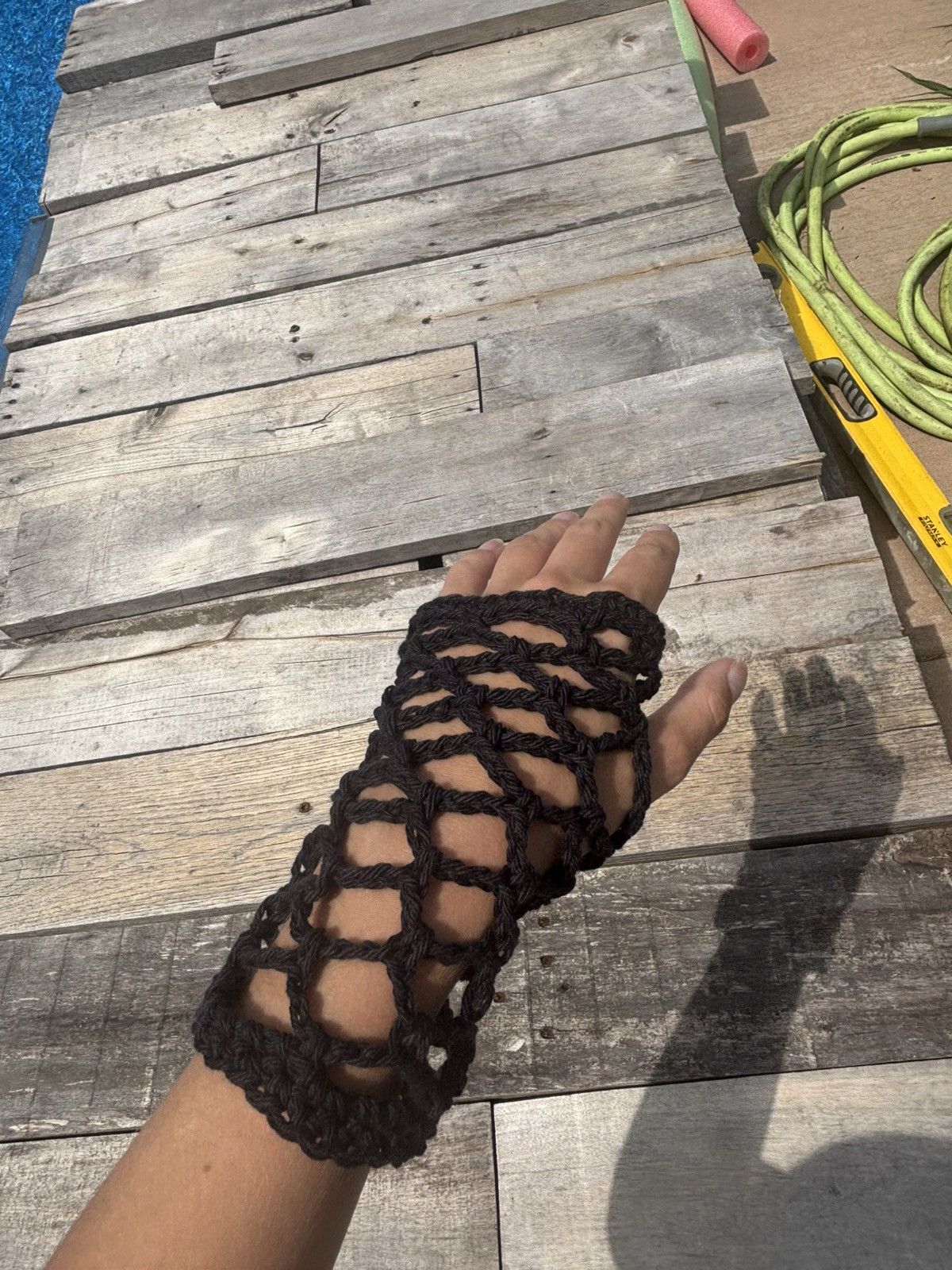 Handmade Crochet Fishnet Fingerless Gloves Size ONE SIZE - 7 Thumbnail