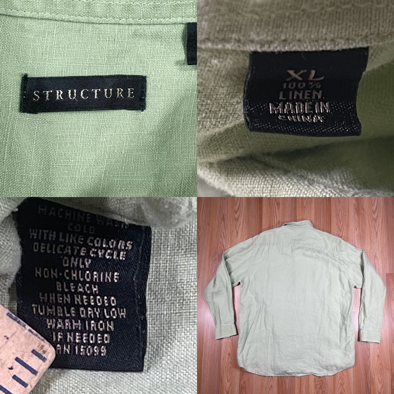 Vintage Structure Shirt Mens Size XL Extra Large 100% Linen Long Sleeve Button Up Green Size US XL / EU 56 / 4 - 8 Thumbnail