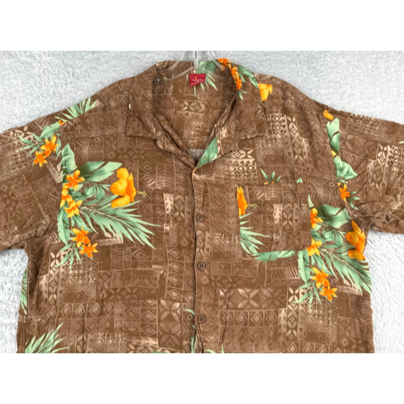 Vintage Junction West Button-Up Shirt Adults 2XL Brown Floral Tile Rayon Hawaiian Men's Size US XXL / EU 58 / 5 - 4 Thumbnail