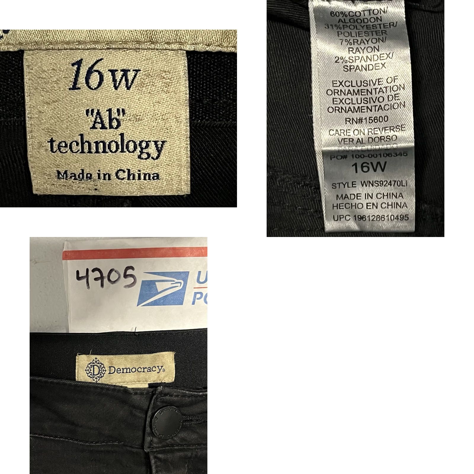 Vintage Democracy Jeans Womens 16W Black Slim Plus Denim 5-Pocket Stretch Size 38" / US 16 / IT 52 - 8 Thumbnail