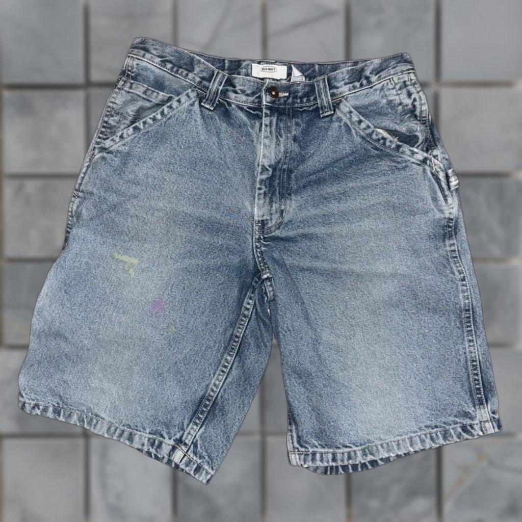 Old Navy VINTAGE Old Navy Carpenter Denim Shorts Men Blue 31 Paint Splatter 90s Y2K Skater Leather? Size US 31 - 1 Thumbnail
