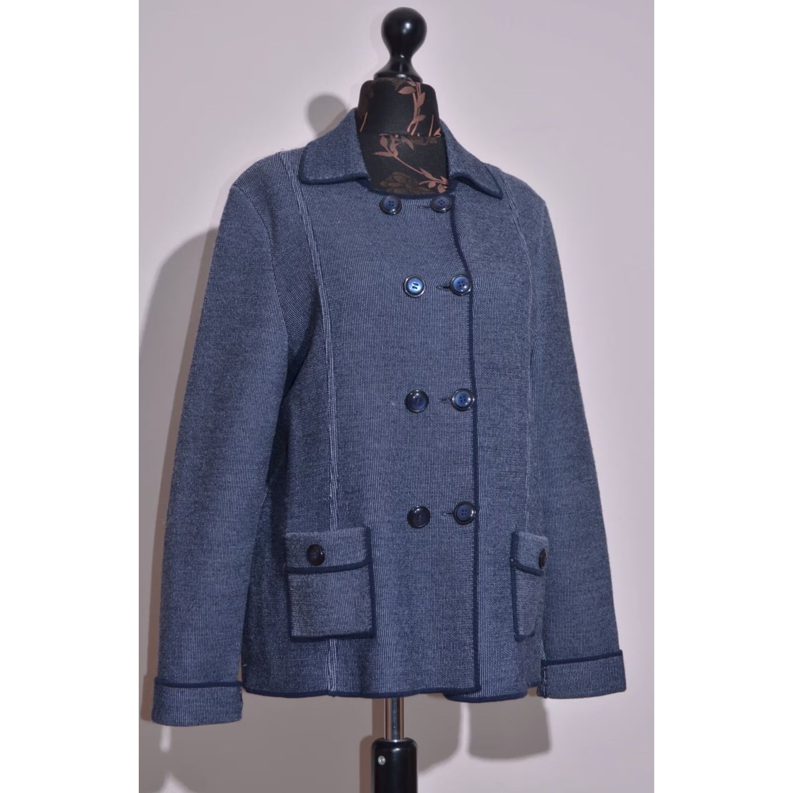 Saint James Saint James Mademoiselle Blue Wool Blend Knit Double Breasted Jacket UK18 D44 Size XXL / US 16-18 / IT 52-54 - 2 Thumbnail