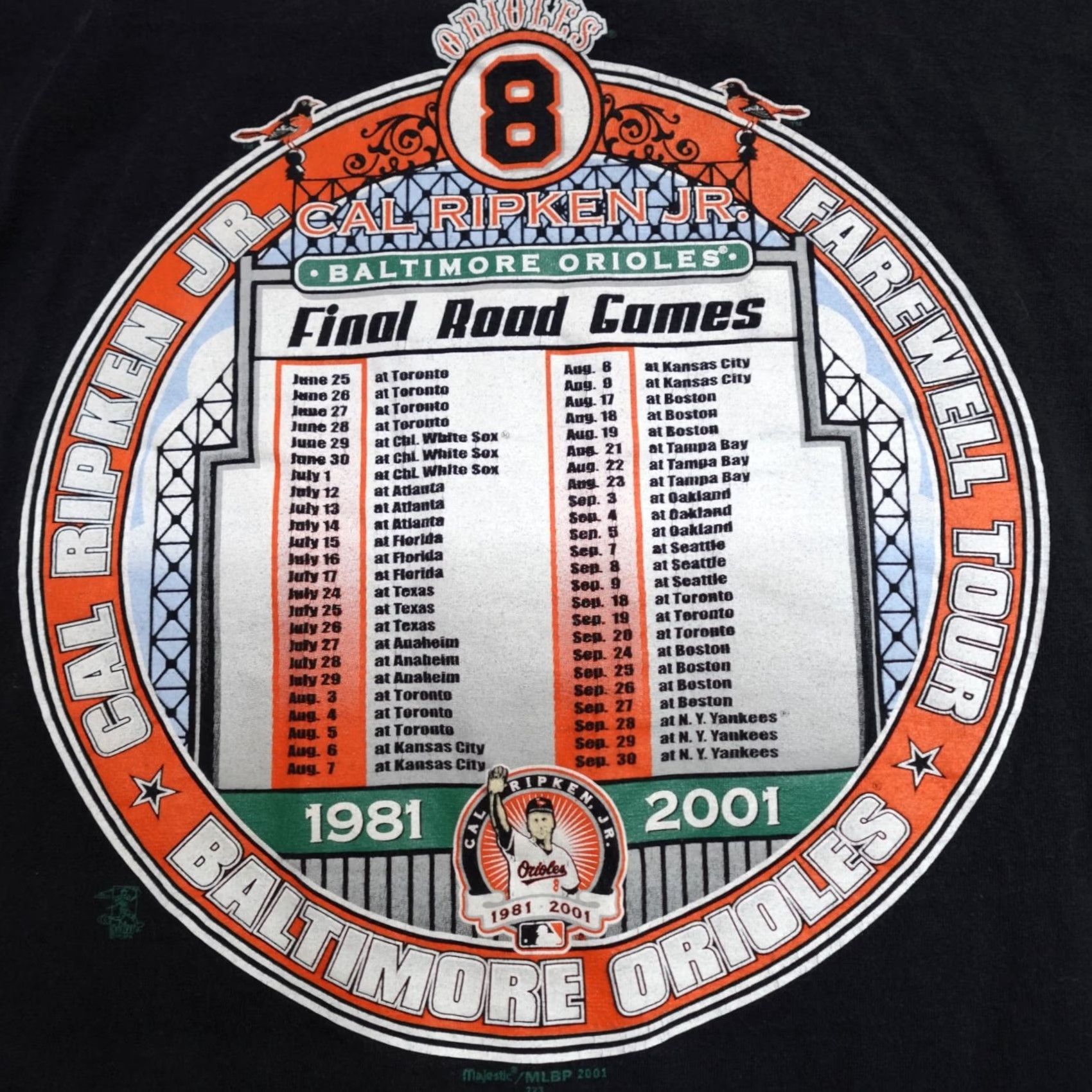 Vintage VINTAGE Baltimore Orioles Shirt M Black Crew Neck Short Sleeve Cal Ripken Farewell Tour 2001 Mens Regular Size US M / EU 48-50 / 2 - 5 Thumbnail