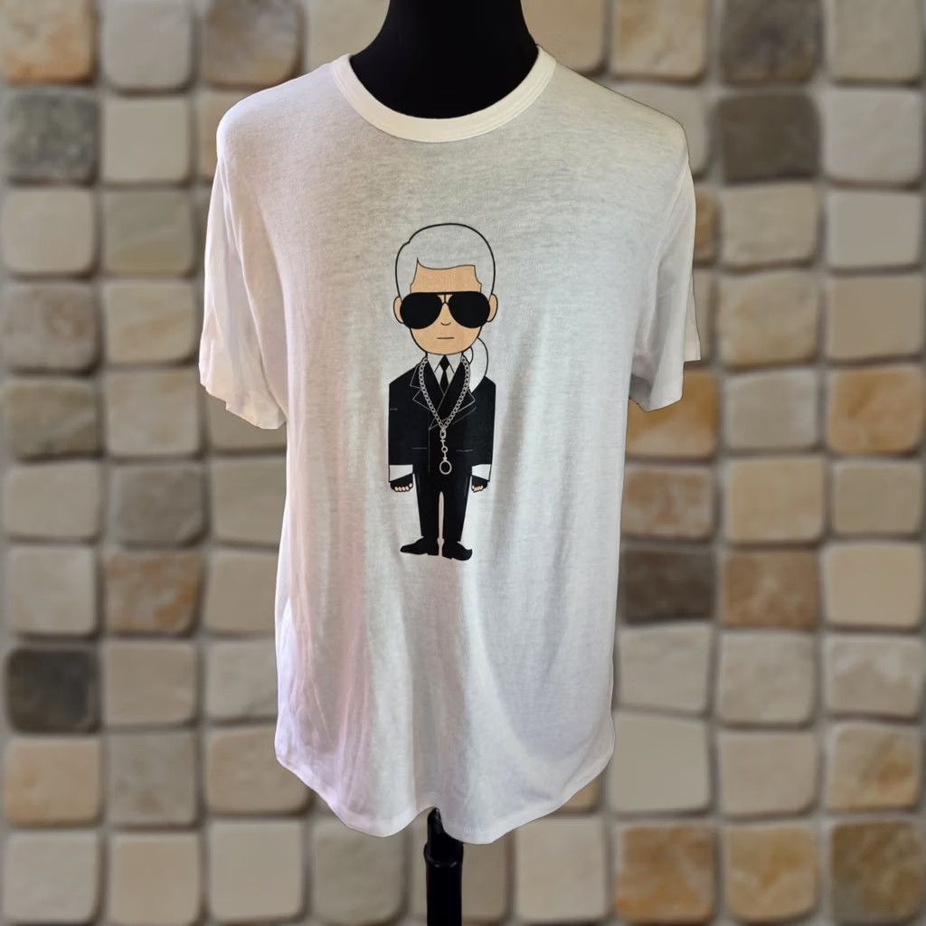 Karl Lagerfeld Karl Lagerfeld T Shirt Mens XL White Graphic Tee Cartoon Suit Sunglasses Size US XL / EU 56 / 4 - 1 Thumbnail