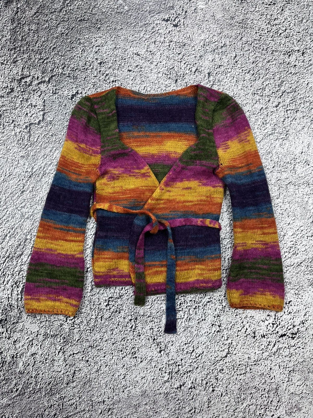 Vintage Y2K Striped coloured belted cardigan size S/M