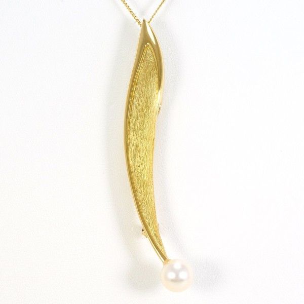 Luxuness Au750 Necklace Brooch 2Way Akoya Pearl Jewelry Crocodile Skin Necklace in Gold, Women's