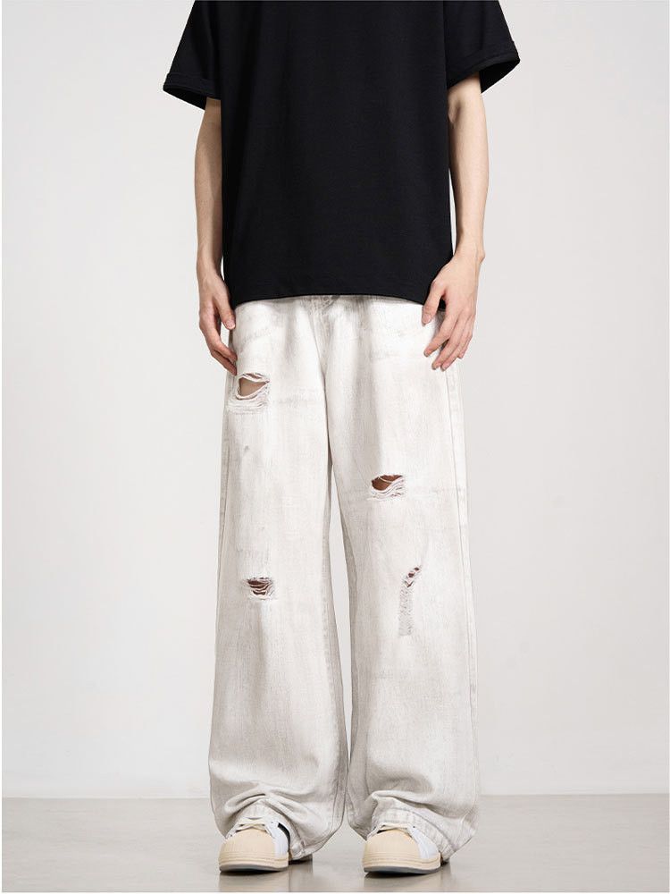 Japanese Brand × Jean Men's vintage washed distressed loose straight ripped jeans Size US 32 / EU 48 - 1 Thumbnail