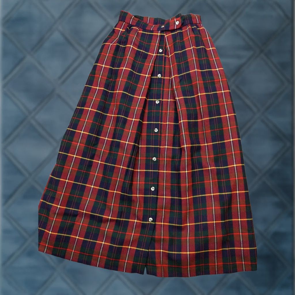 Vintage Vtg Point Of View Skirt Womens 8 Red Plaid Wool Long Pleated Button Front Lined Size 30" / US 8 / IT 44 - 1 Thumbnail