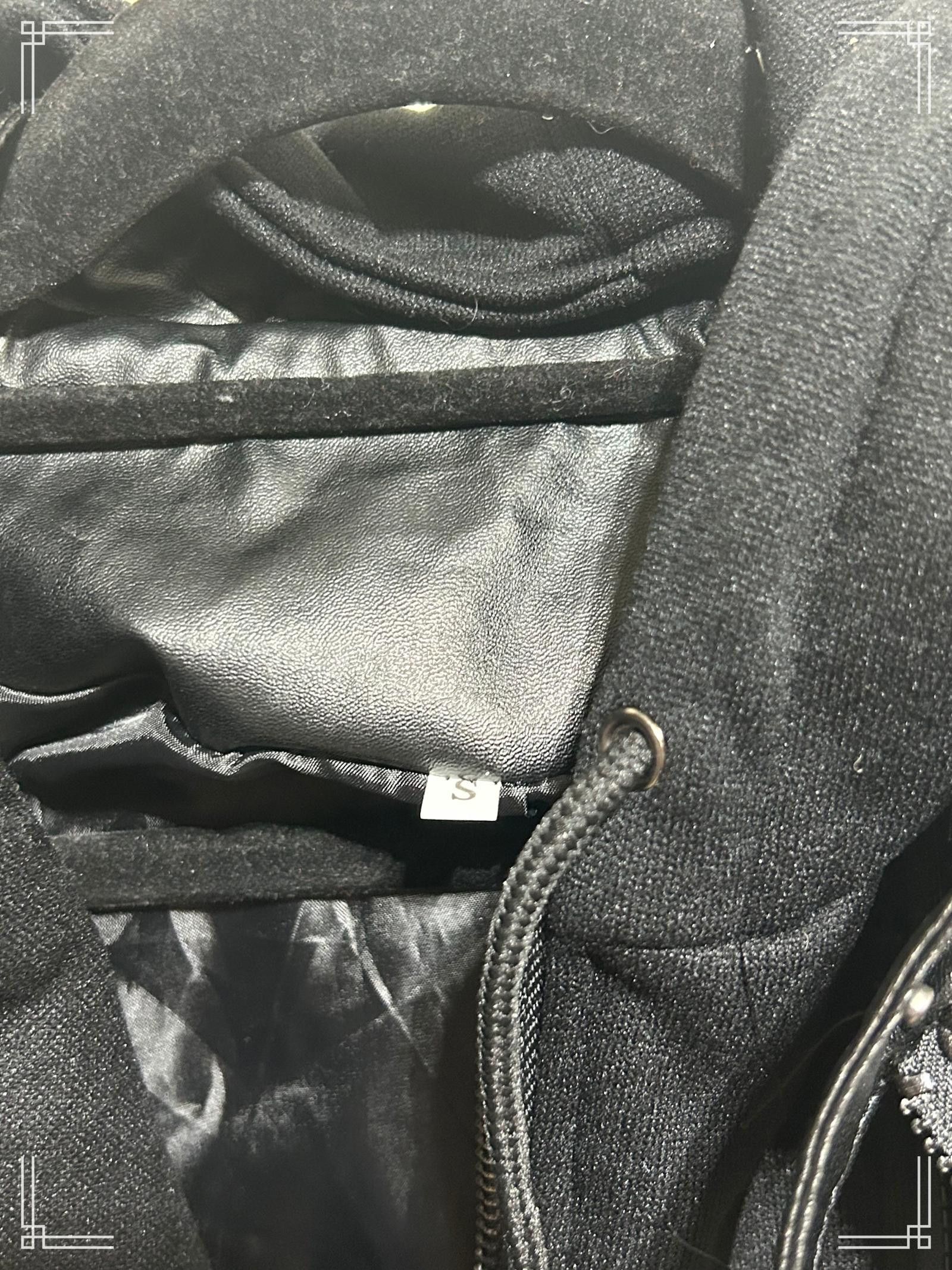 Designer Black Faux Leather Jacket with Detachable Hoodie Insert, S Size S / US 4 / IT 40 - 3 Thumbnail