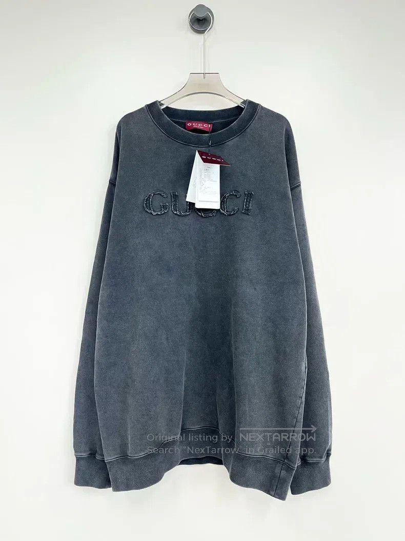 Gucci Gucci Grey embroidered letter logo sweatshirt Size US L / EU 52-54 / 3 - 1 Thumbnail