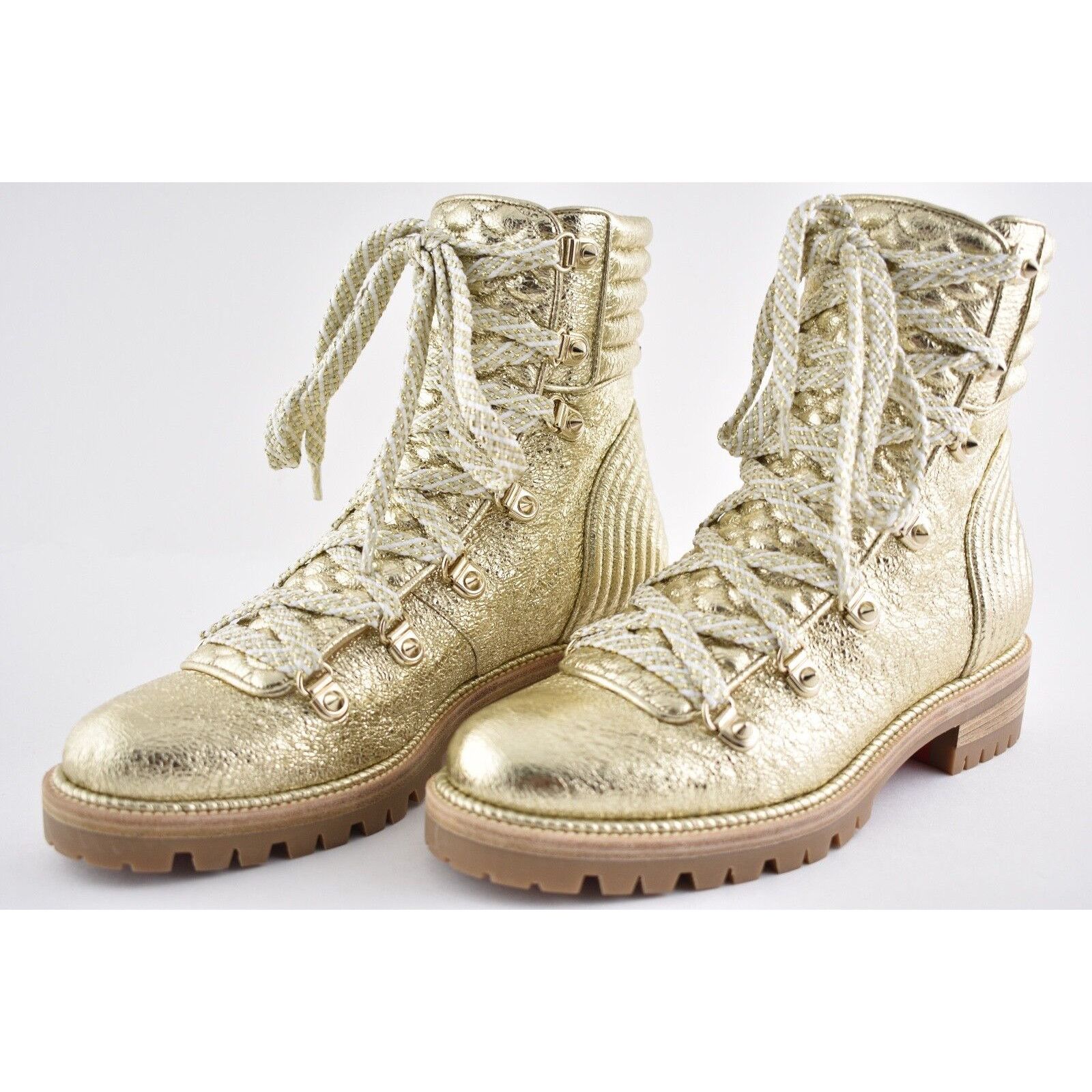 Christian Louboutin Christian Louboutin Mad Boot Platine Gold Flat Combat Lace Size US 5.5 / IT 35.5 - 10 Thumbnail
