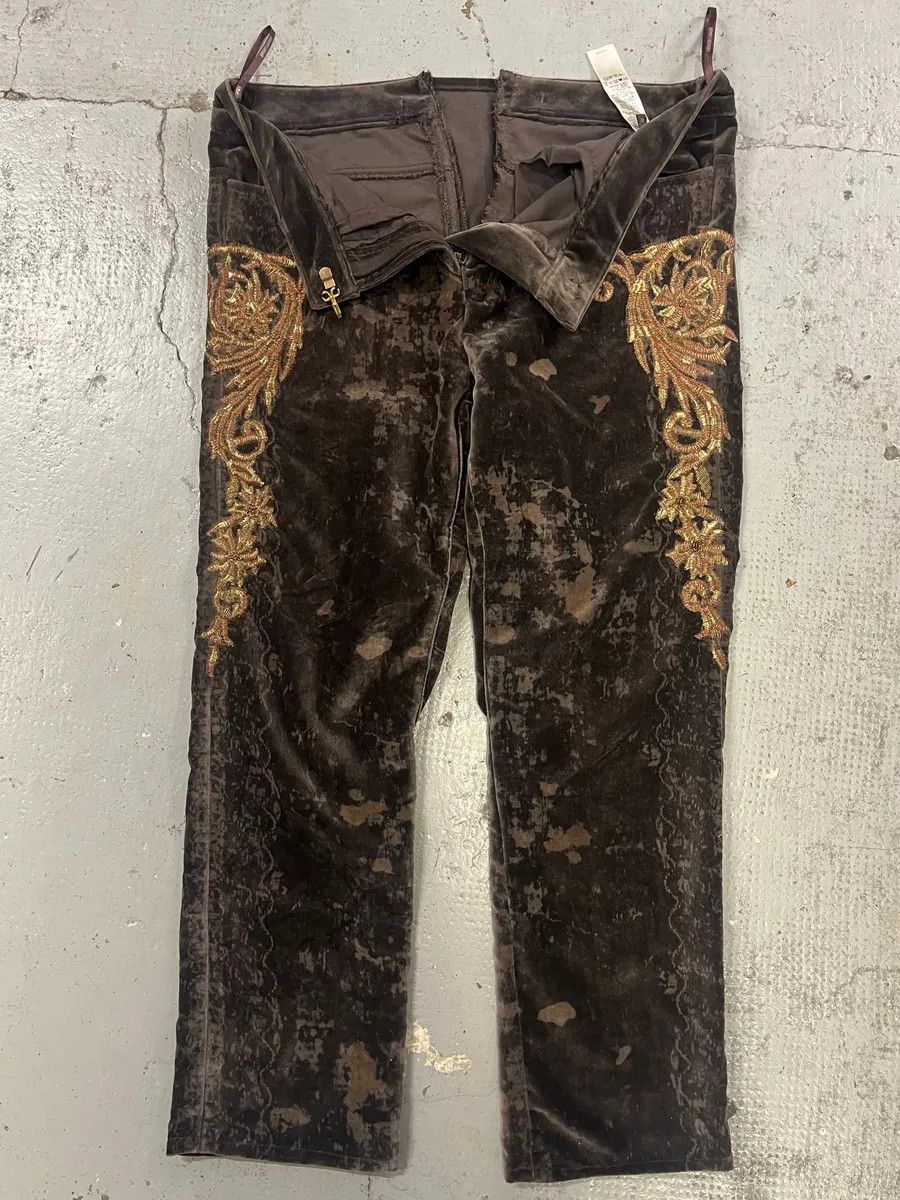 Roberto Cavalli 2000s Roberto Cavalli Wings Brown Velvet Pants Size 22" - 3 Thumbnail