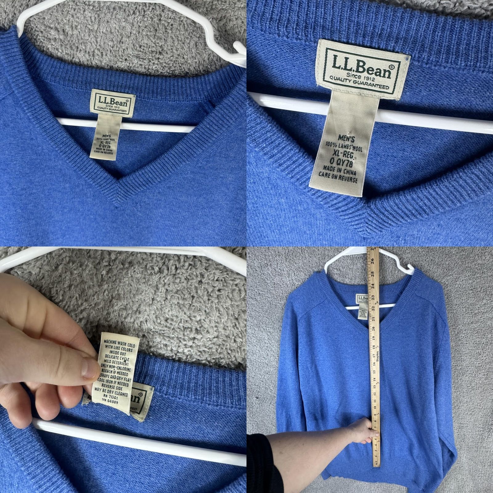 Vintage L.L. Bean Sweater Mens XL Blue 100% Lambswool V-Neck Pullover Knit Solid Tight-Knit Wool Pullover Mens XL Regulations? Size US XL / EU 56 / 4 - 8 Thumbnail