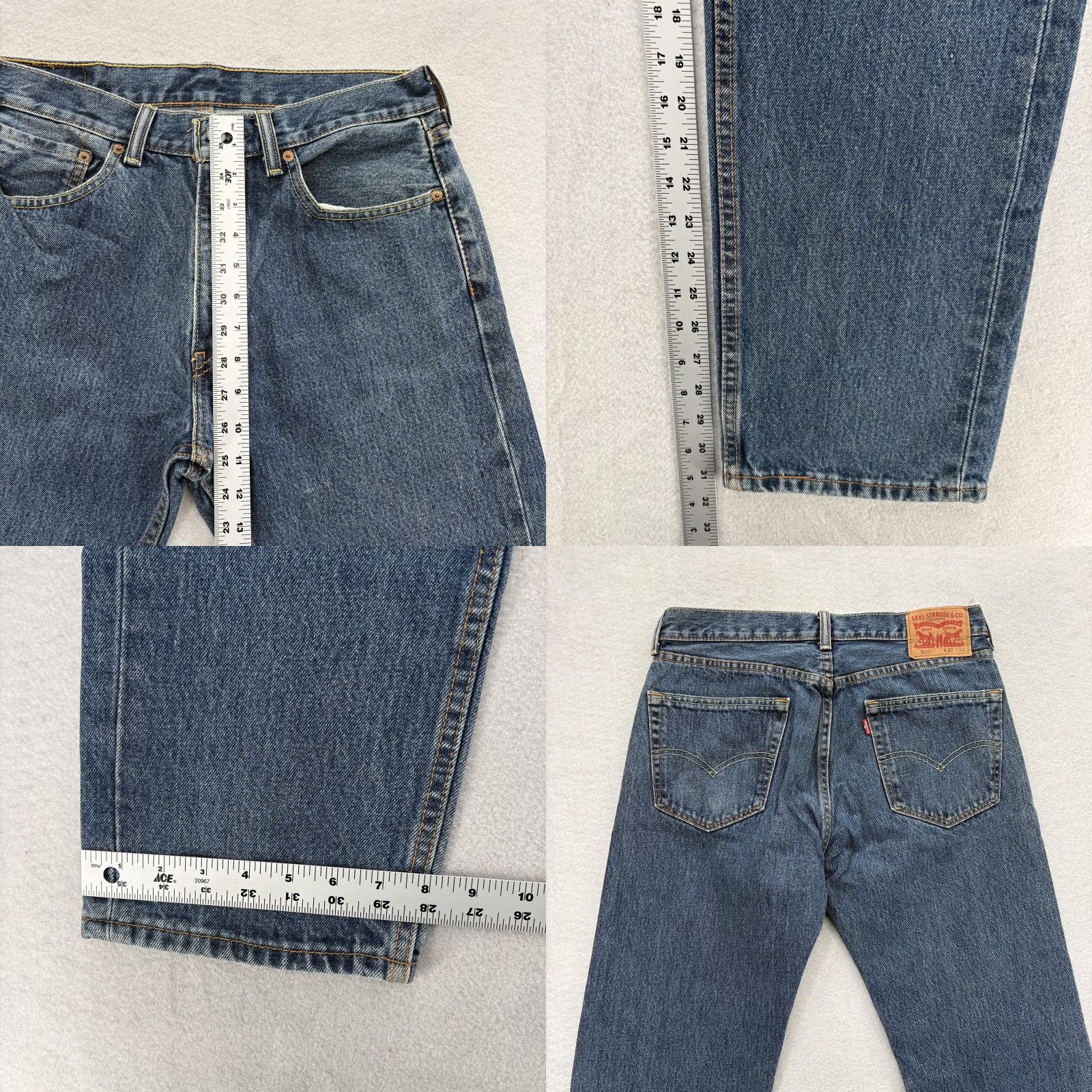 Levi's Levi's 505 Jeans Mens 32x32 Regular Fit Straight Leg Medium Wash Blue Denim Pants Size US 32 / EU 48 - 8 Thumbnail