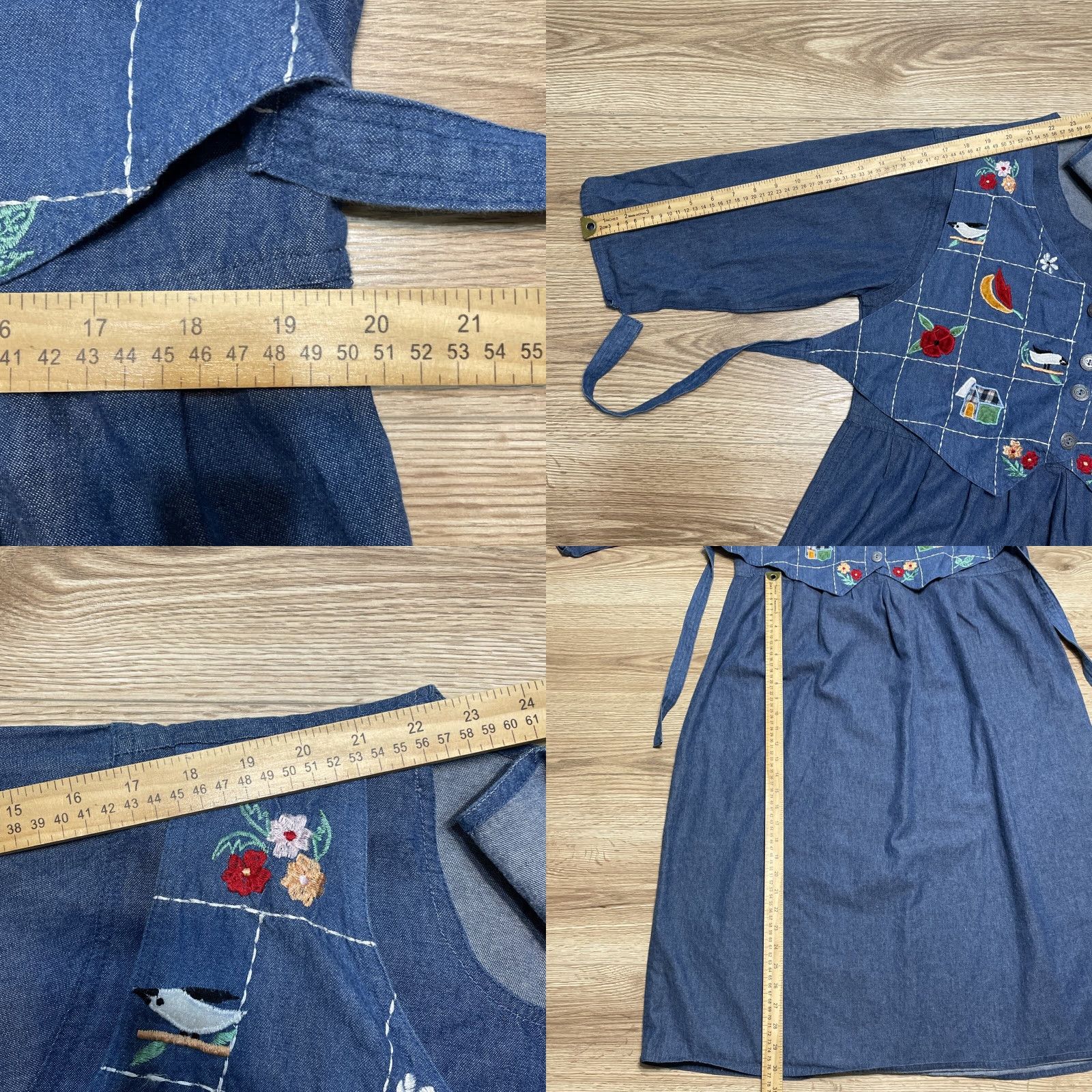 Denime VINTAGE J Gee Denim Dress Women Maxi Dress Short Sleeve Embroidered Tie Back Blue 90s Size L / US 10 / IT 46 - 8 Thumbnail