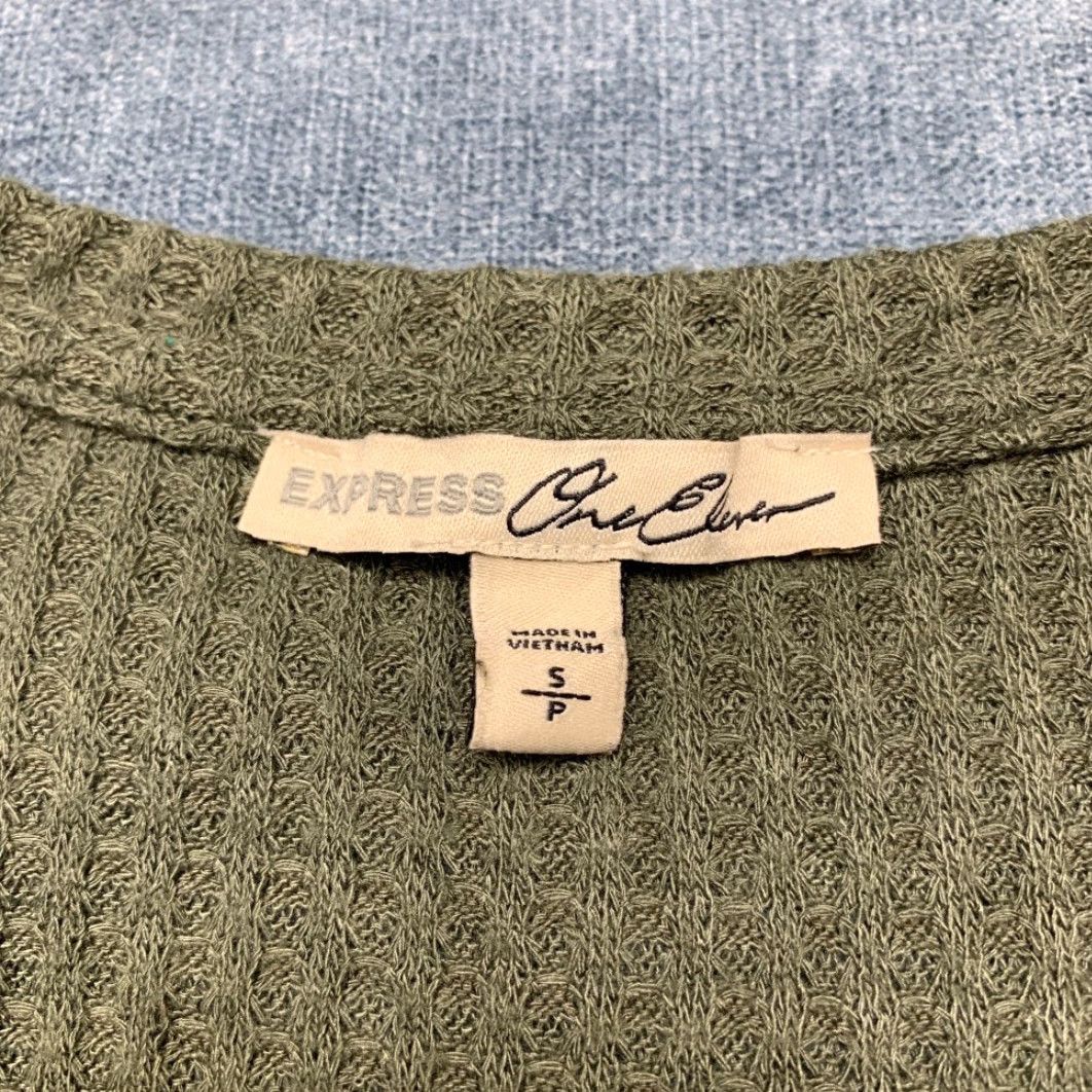 Express Express Top Womens S Olive Green Stretch Waffle Knit V Neck Round Hem Size S / US 4 / IT 40 - 6 Thumbnail
