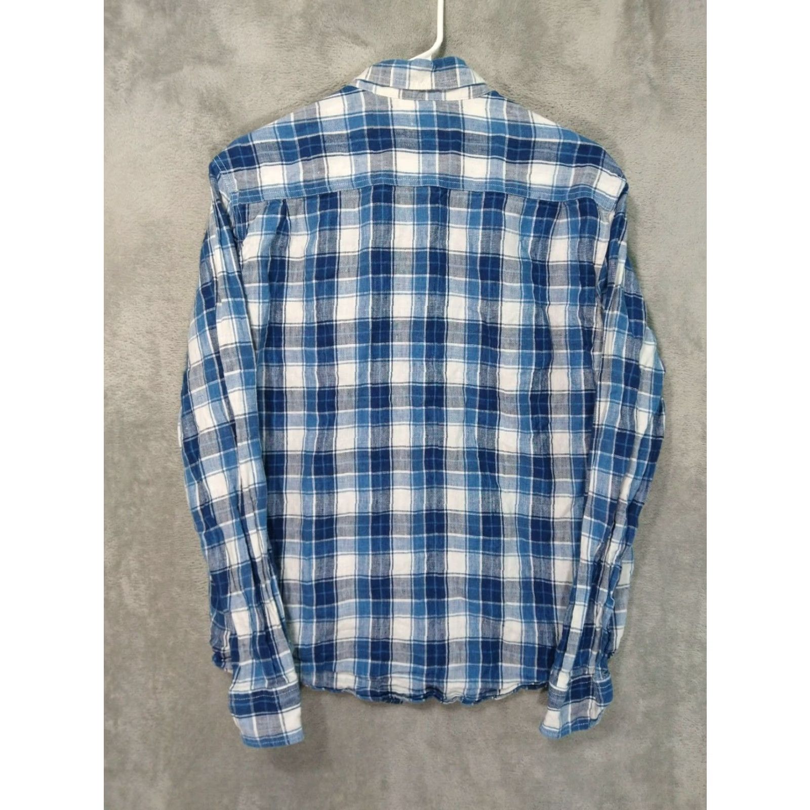 Lucky Brand Lucky Brand Shirt Mens Large Blue Plaid Linen California Fit Button Up Long Sleeve Collared - Navy/Blue - Casual Workwear Mens Size US L / EU 52-54 / 3 - 2 Thumbnail