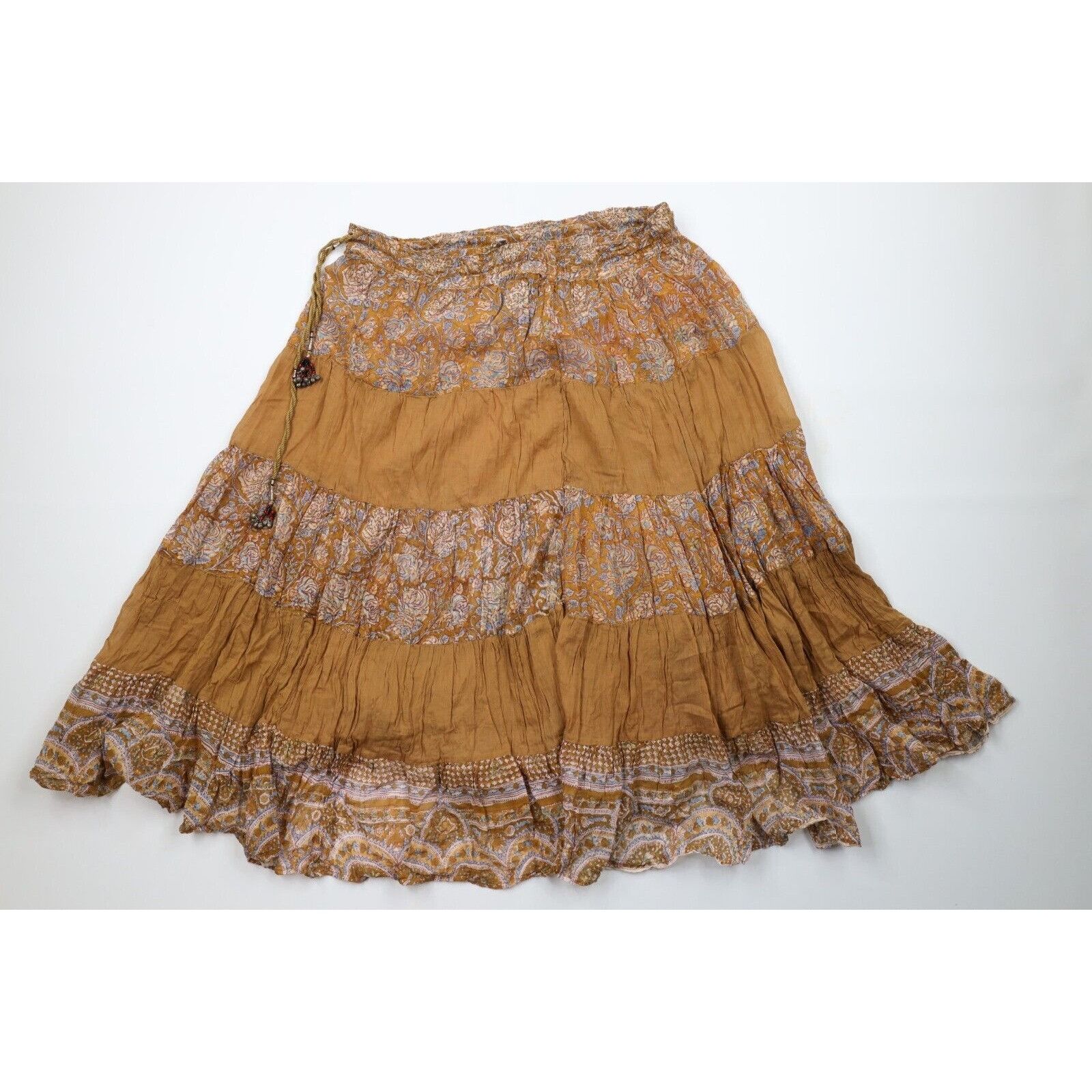 Vintage Vintage 60s 70s Indian Gauze Gauzy Cotton Roped Skirt Size 26" / US 2 / IT 38 - 1 Thumbnail