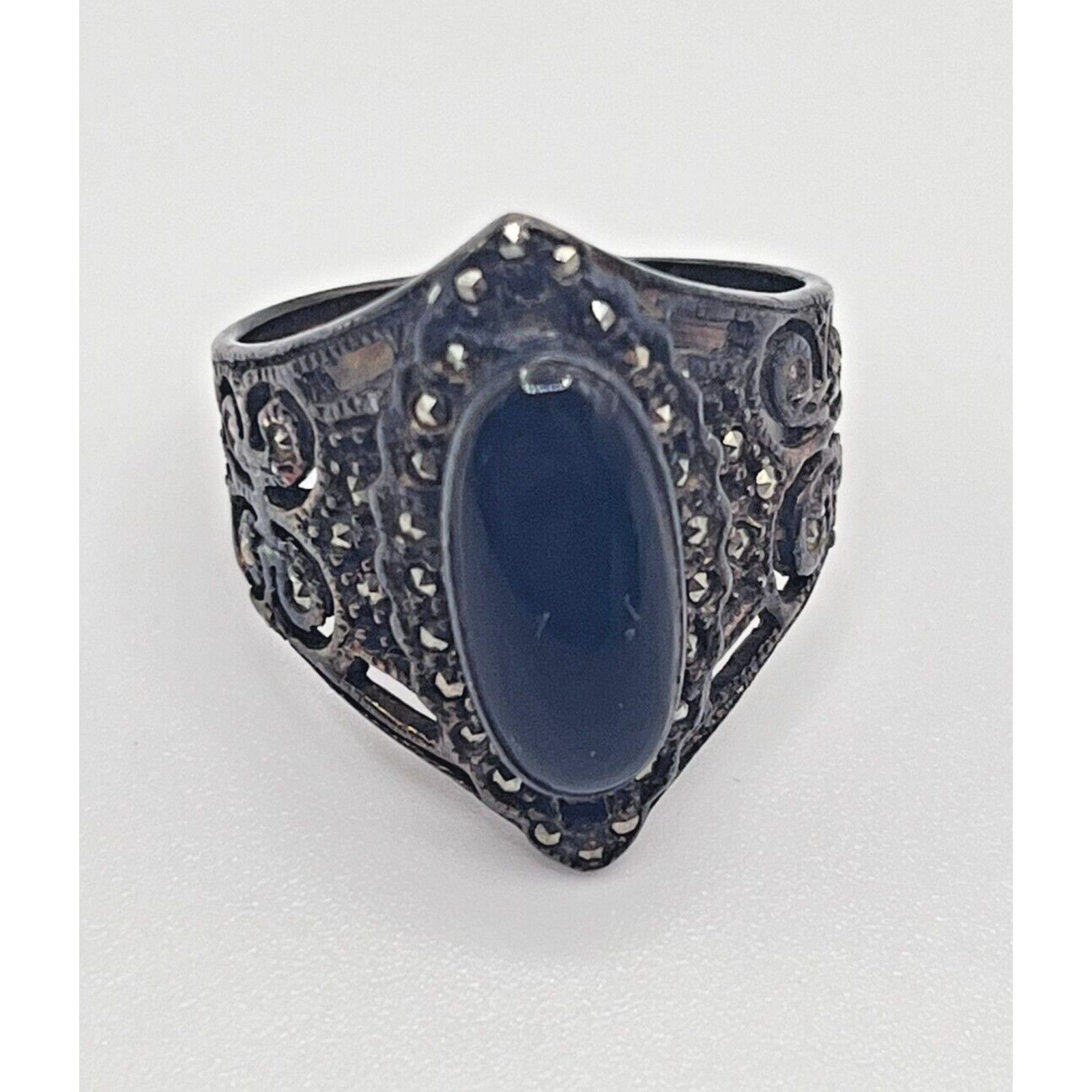 Other Vintage Silver Ring Sz 7.5 Womens Black Onyx Marcasite Ring Size ONE SIZE - 5 Thumbnail