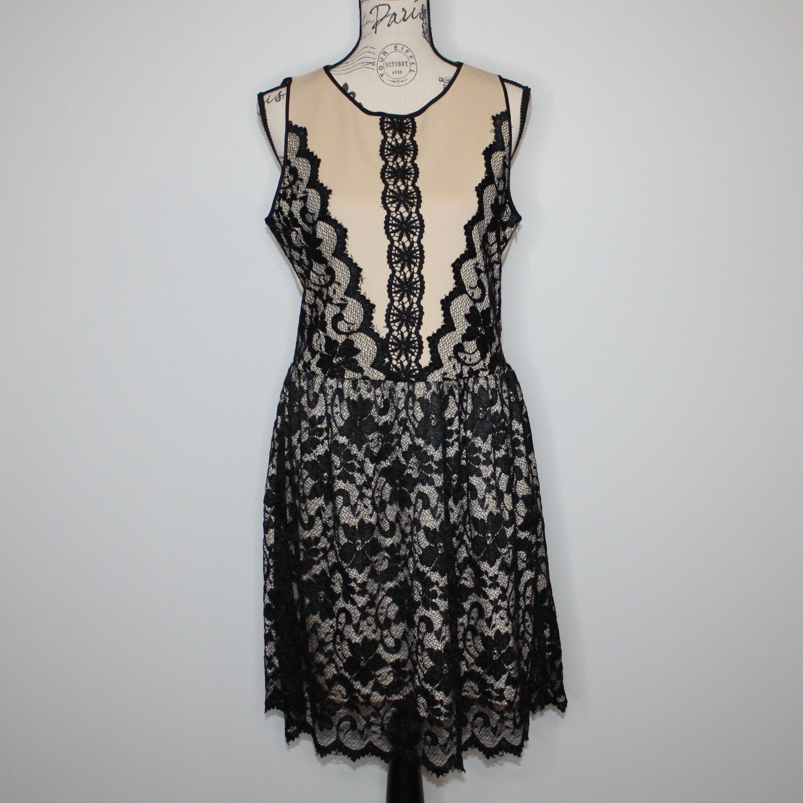 Other Wyatt Black Stretch Lace & Nude Silk Skirt Dress MSRP $260 Size L / US 10 / IT 46 - 10 Thumbnail