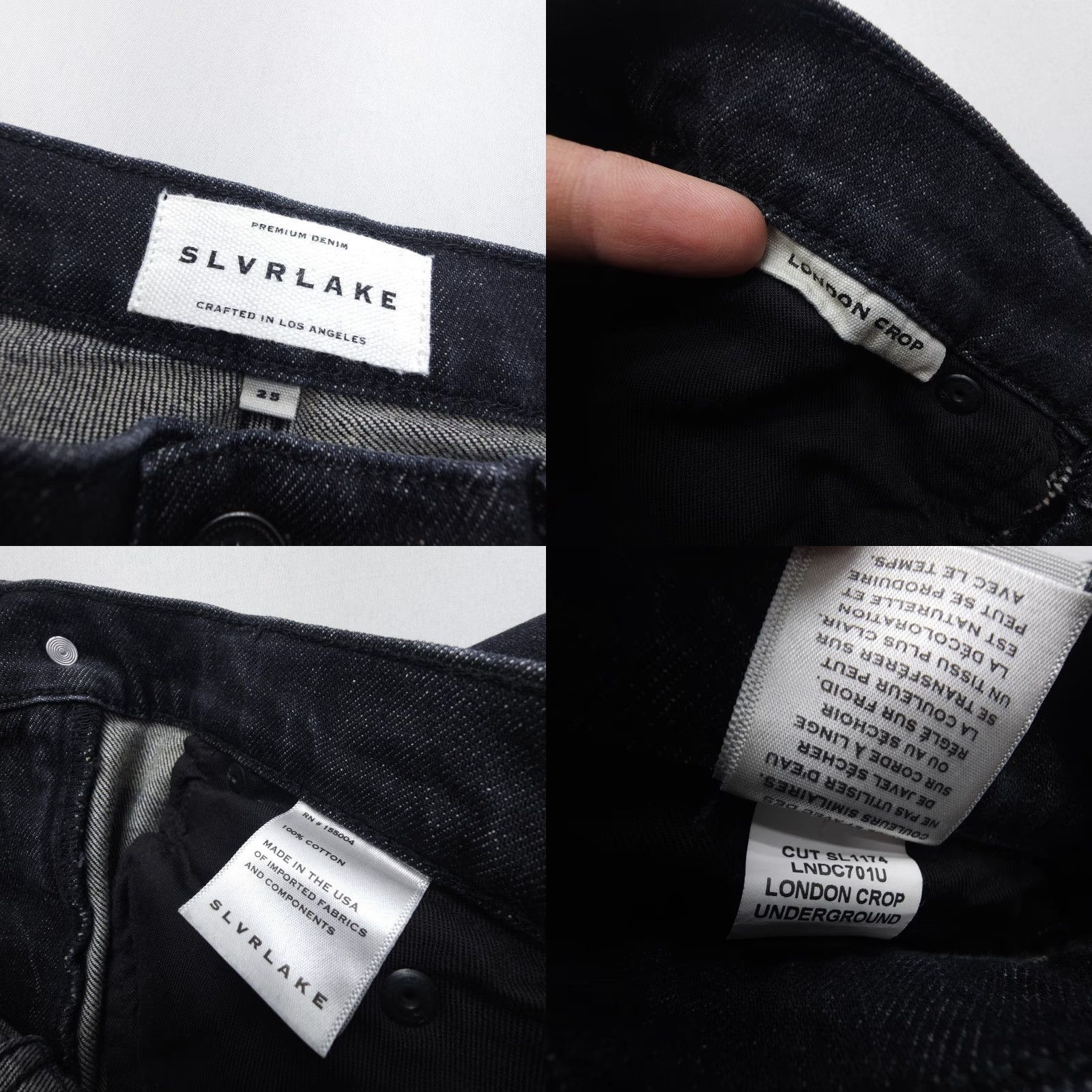 SLVRLAKE VINTAGE Slvrlake London Crop Jeans Womens Size 25 Underground High Rise Dark Black 5-Pocket Design USA Womens Jeans Size 42" / US 20 - 8 Thumbnail
